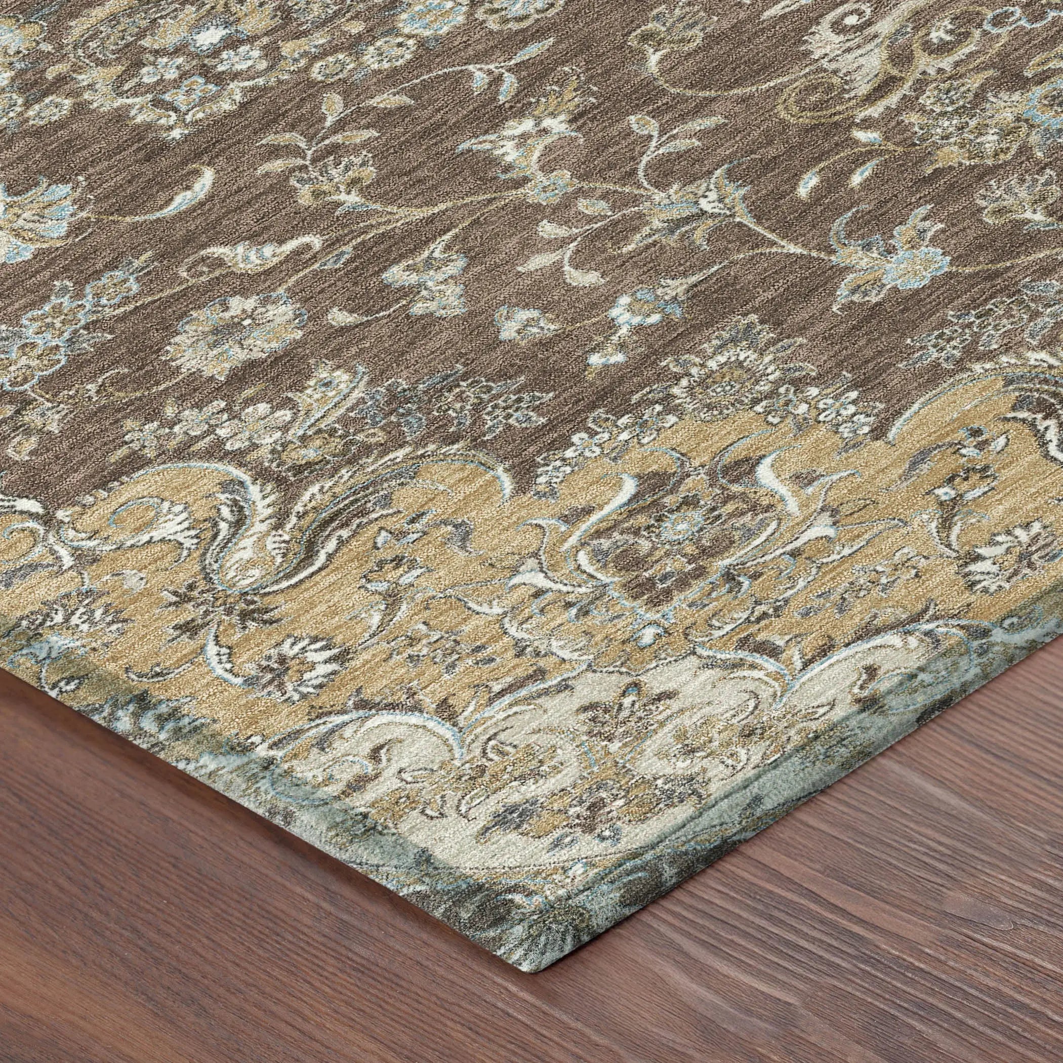 8' Chocolate And Copper Round Floral Medallion Washable Indoor Outdoor Area Rug Homeroots Outdoor