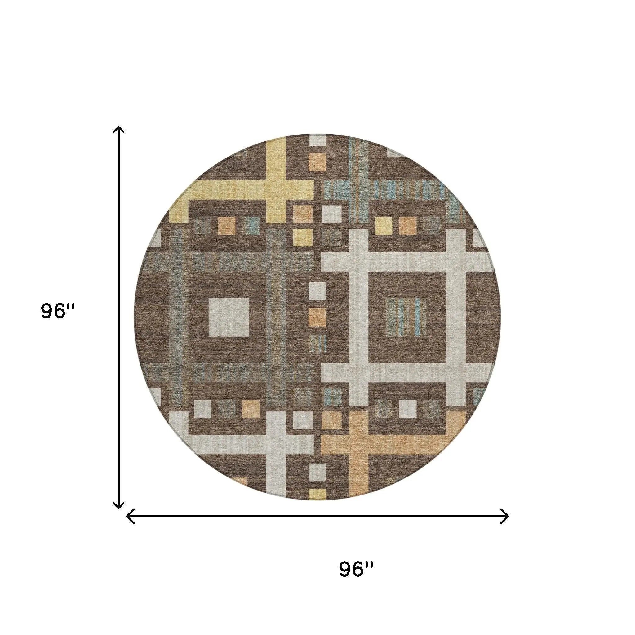 8' Chocolate And Graphite Round Geometric Washable Indoor Outdoor Area Rug Homeroots Outdoor
