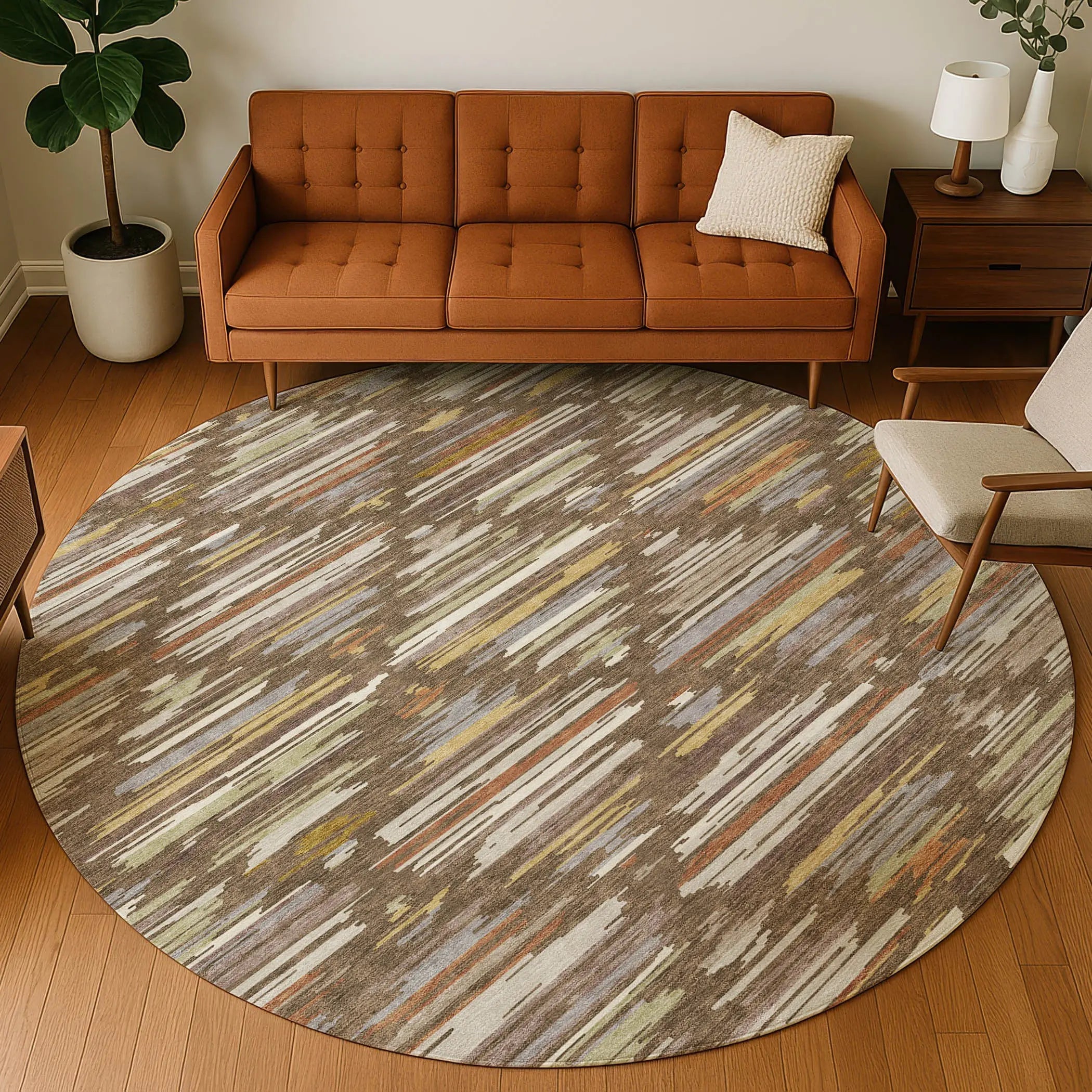 8' Chocolate And Gray Round Southwestern Washable Indoor Outdoor Area Rug Homeroots Outdoor