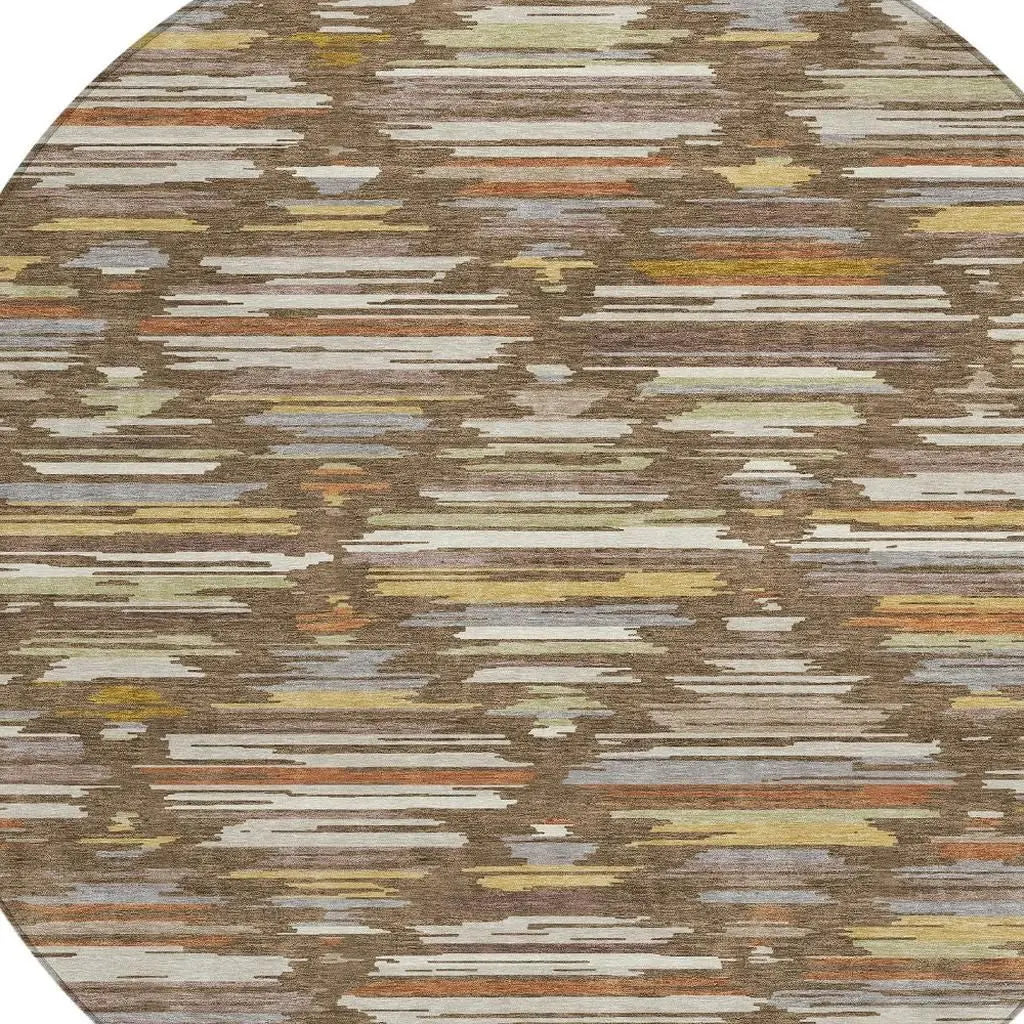 8' Chocolate And Gray Round Southwestern Washable Indoor Outdoor Area Rug Homeroots Outdoor