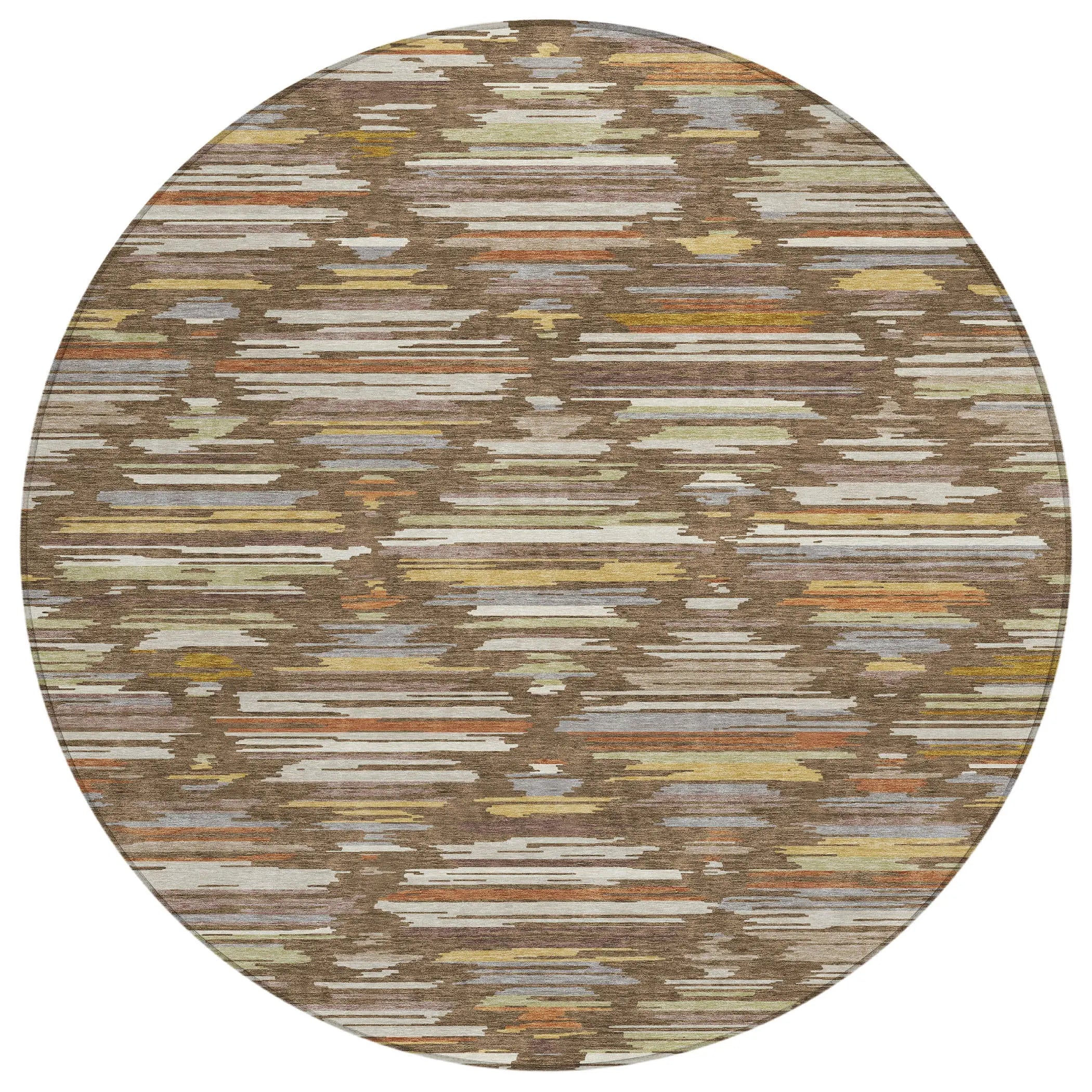 8' Chocolate And Gray Round Southwestern Washable Indoor Outdoor Area Rug Homeroots Outdoor