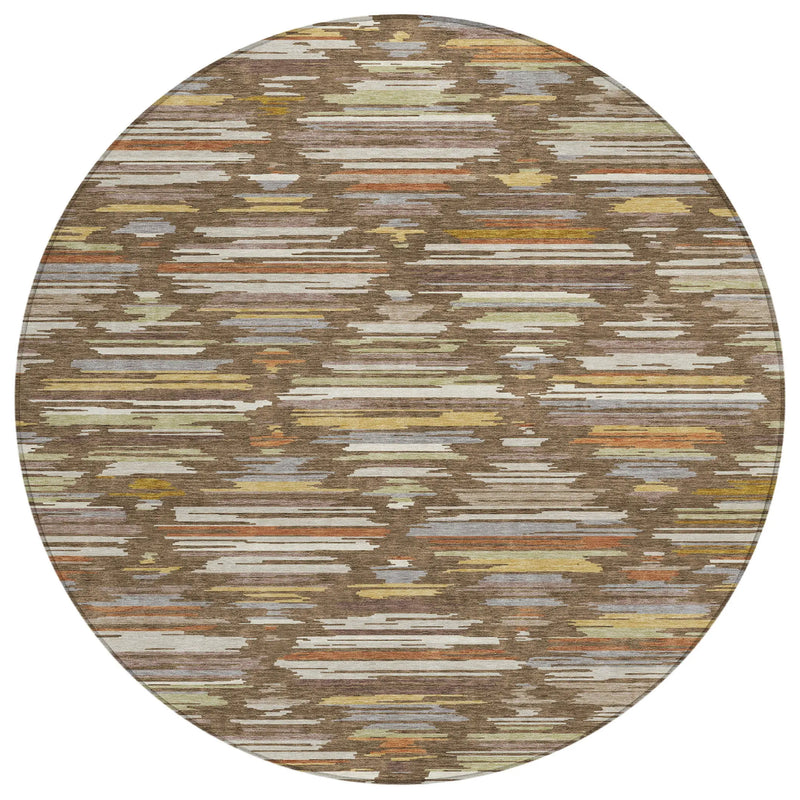 8' Chocolate And Gray Round Southwestern Washable Indoor Outdoor Area Rug Homeroots Outdoor