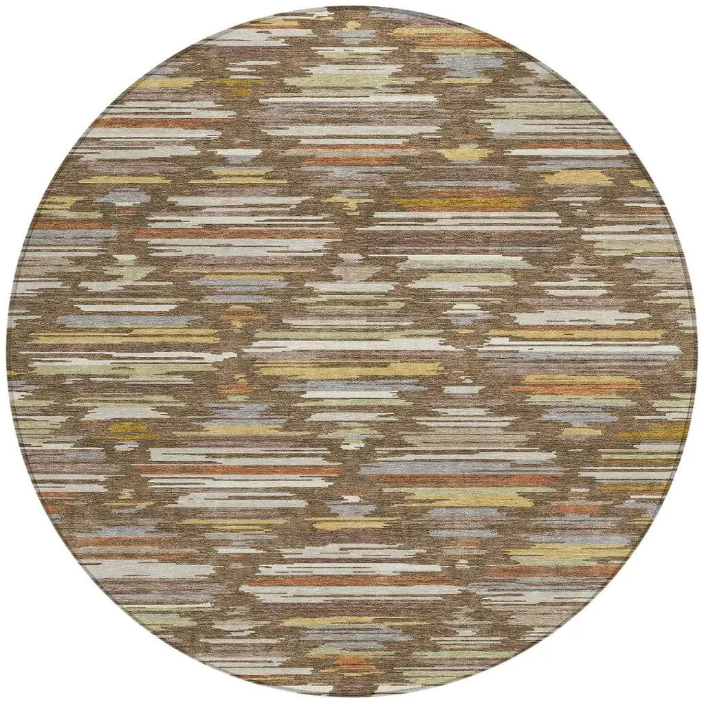 8' Chocolate And Gray Round Southwestern Washable Indoor Outdoor Area Rug Homeroots Outdoor