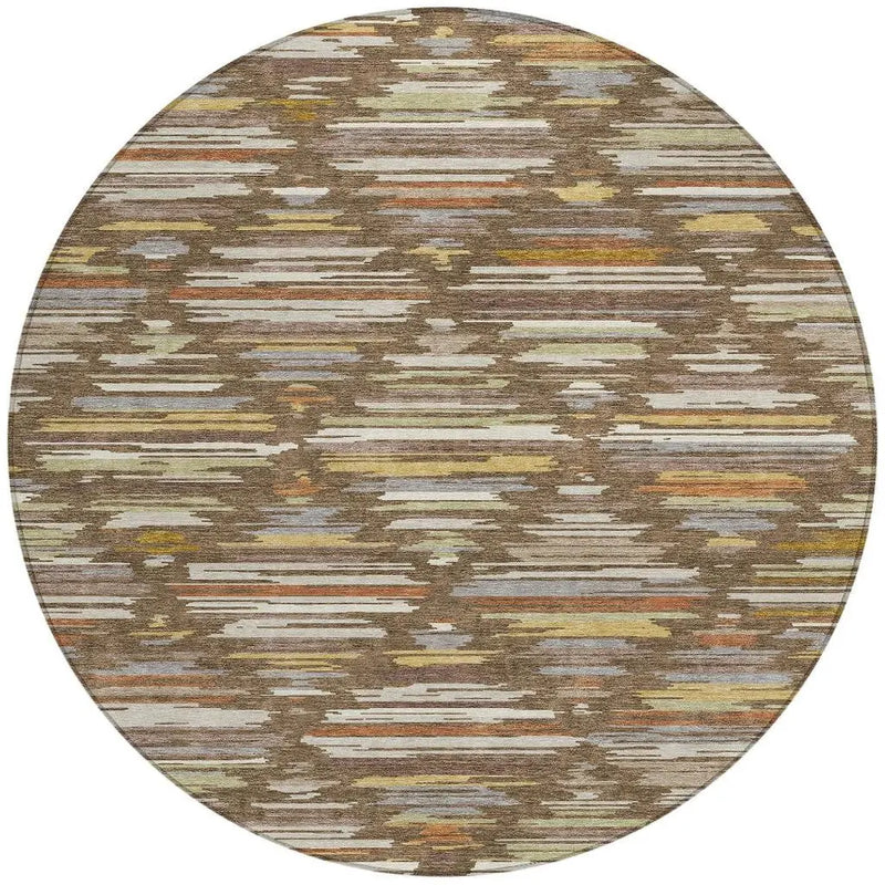 8' Chocolate And Gray Round Southwestern Washable Indoor Outdoor Area Rug Homeroots Outdoor