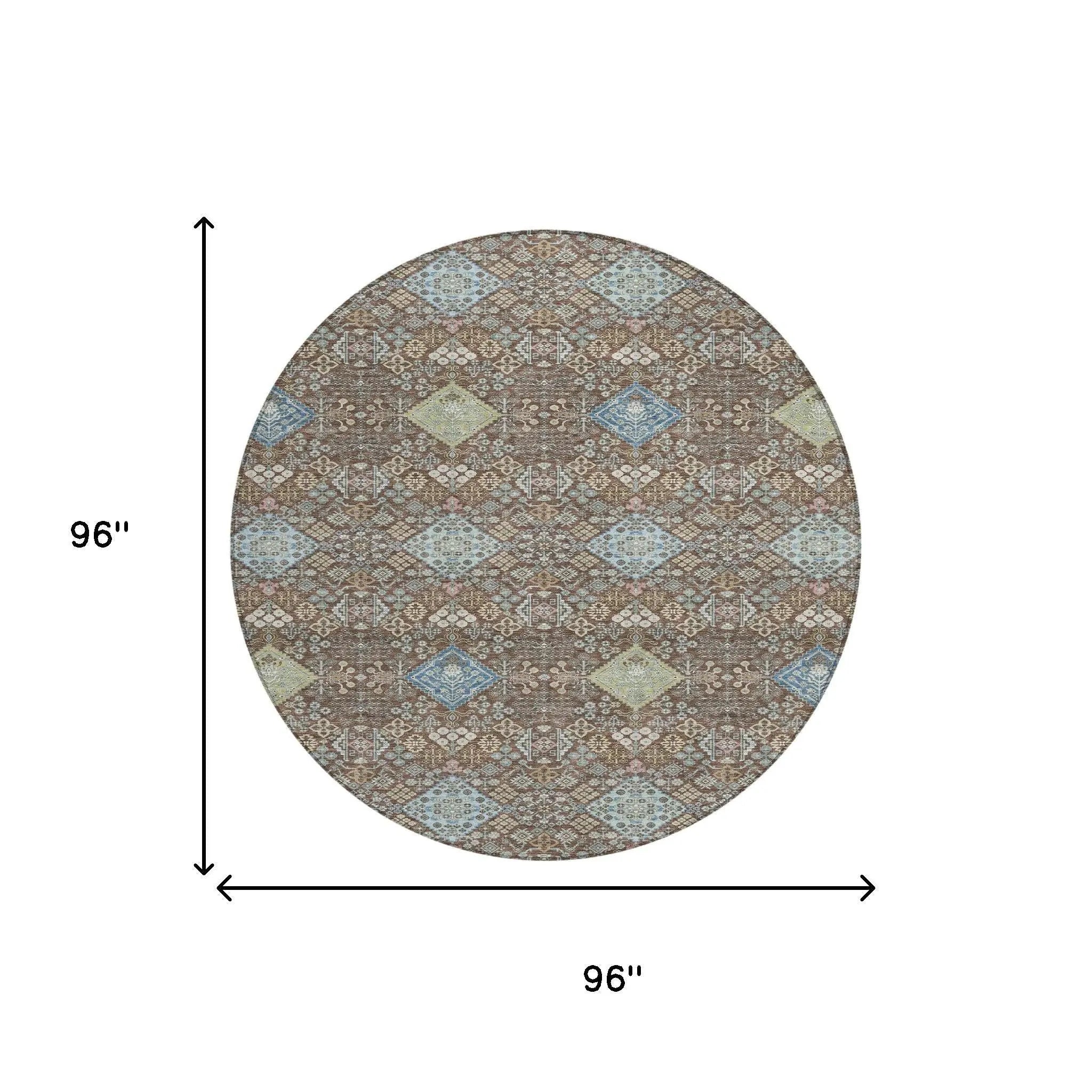 8' Chocolate And Green Round Oriental Washable Indoor Outdoor Area Rug Homeroots Outdoor