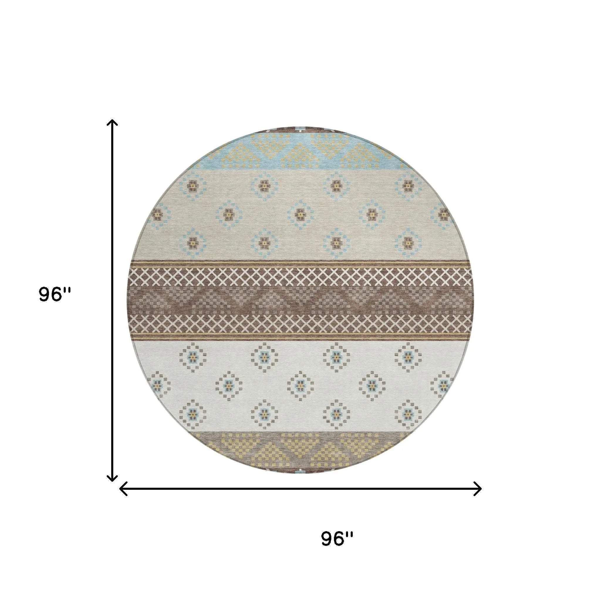 8' Chocolate And Green Round Striped Washable Indoor Outdoor Area Rug Homeroots Outdoor
