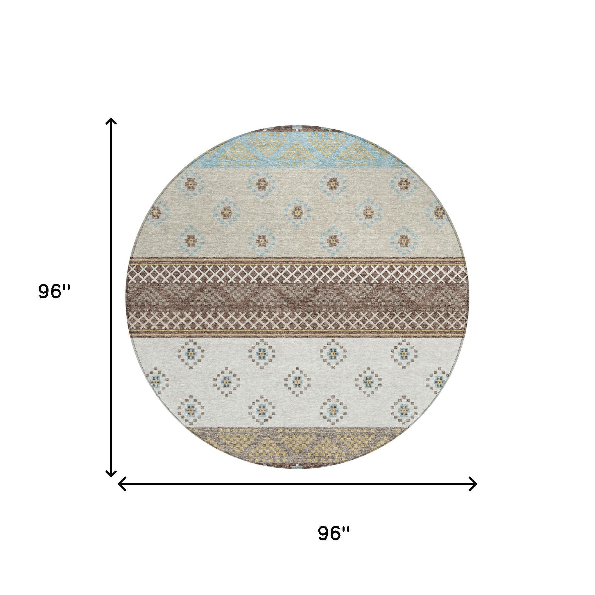 8' Chocolate And Green Round Striped Washable Indoor Outdoor Area Rug Homeroots Outdoor