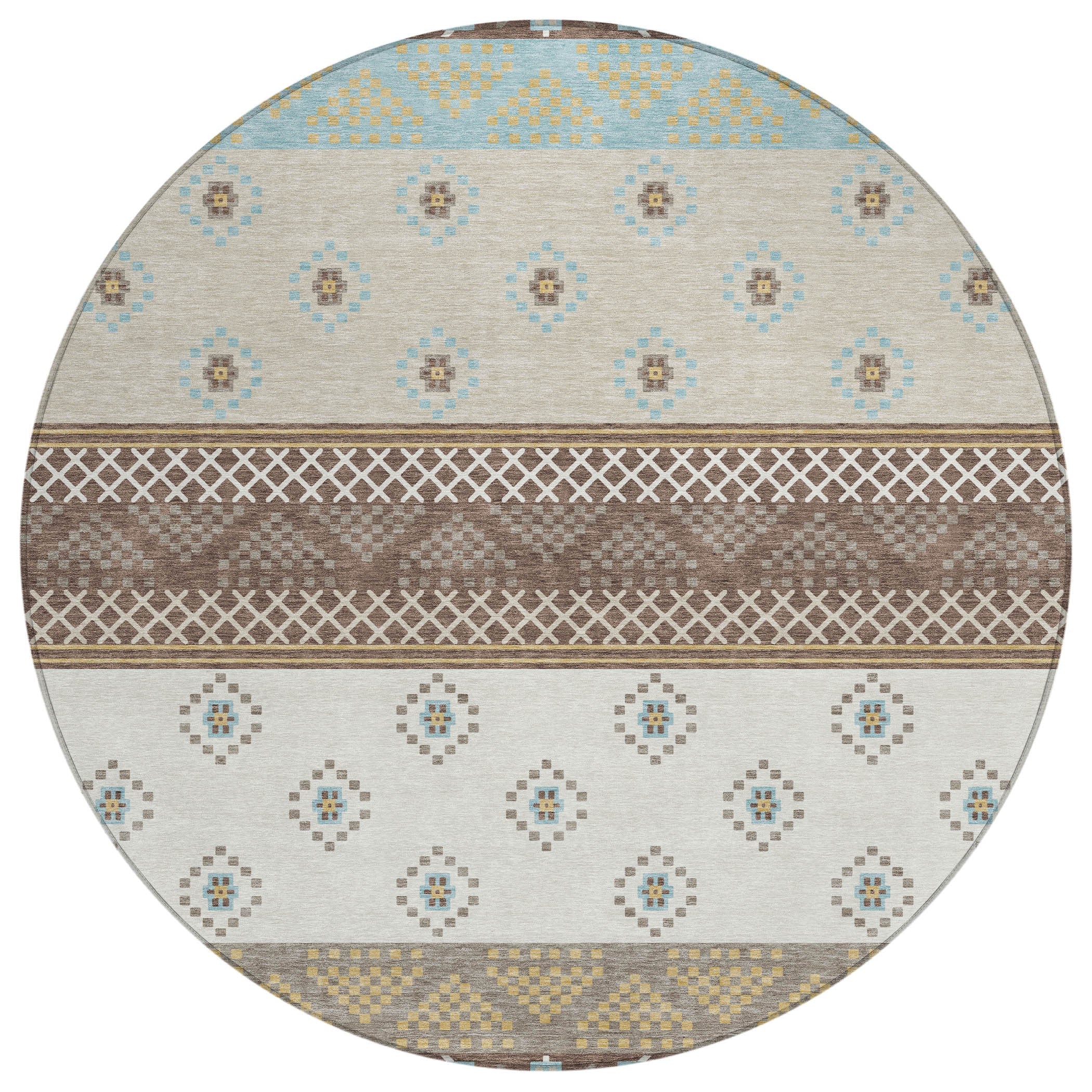 8' Chocolate And Green Round Striped Washable Indoor Outdoor Area Rug Homeroots Outdoor