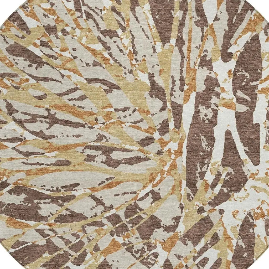 8' Chocolate And Ivory Round Abstract Washable Indoor Outdoor Area Rug Homeroots Outdoor