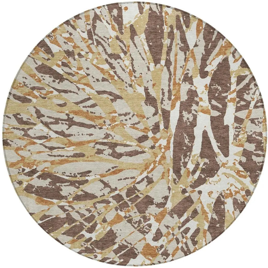 8' Chocolate And Ivory Round Abstract Washable Indoor Outdoor Area Rug Homeroots Outdoor