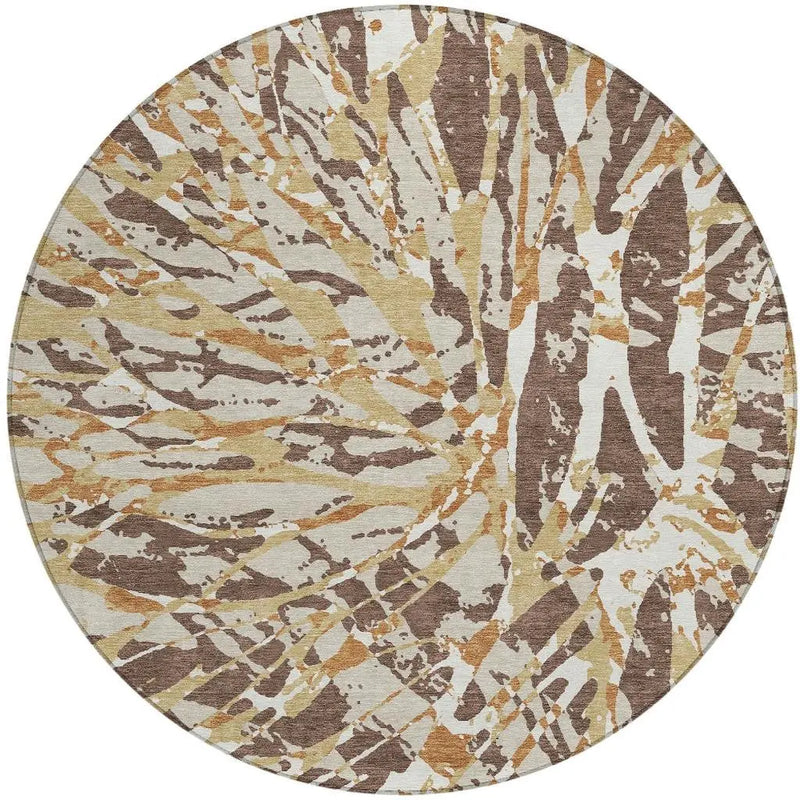 8' Chocolate And Ivory Round Abstract Washable Indoor Outdoor Area Rug Homeroots Outdoor
