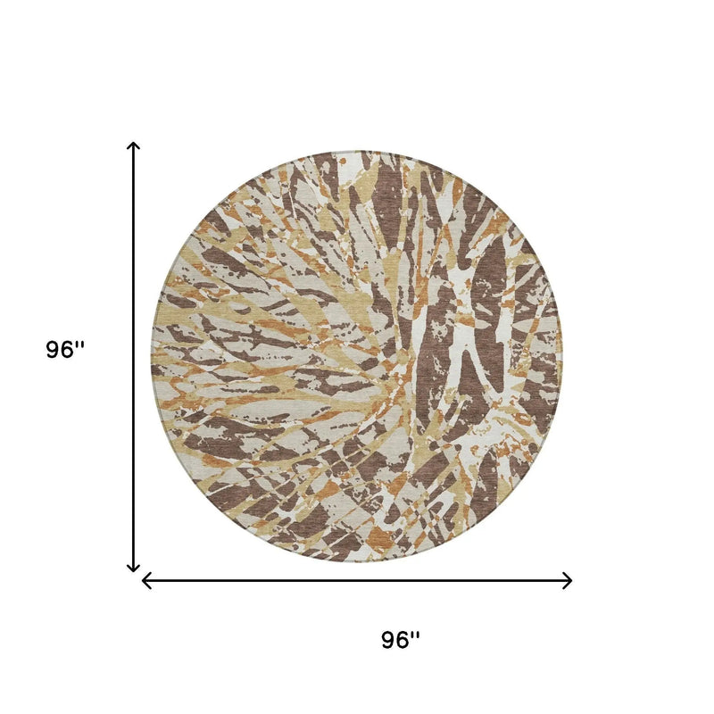8' Chocolate And Ivory Round Abstract Washable Indoor Outdoor Area Rug Homeroots Outdoor