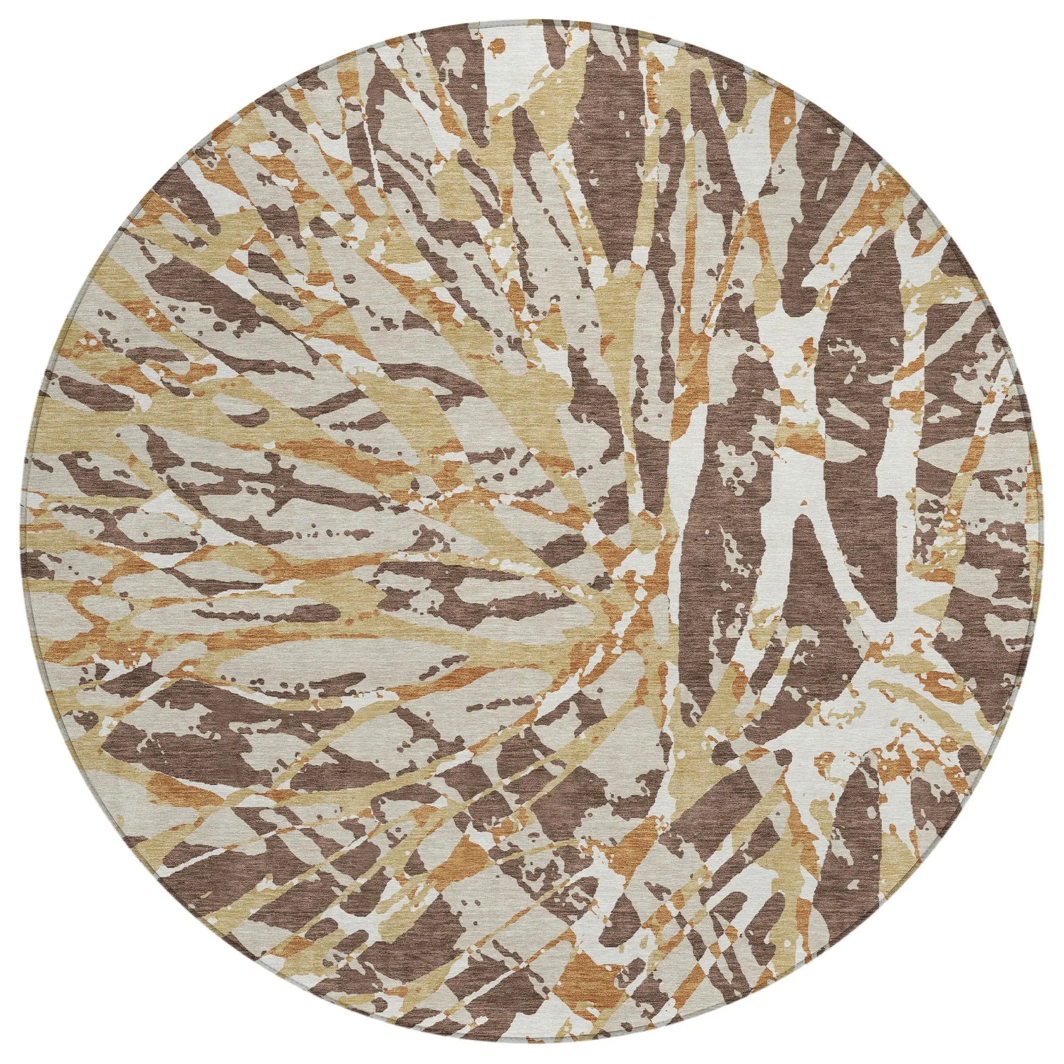 8' Chocolate And Ivory Round Abstract Washable Indoor Outdoor Area Rug Homeroots Outdoor