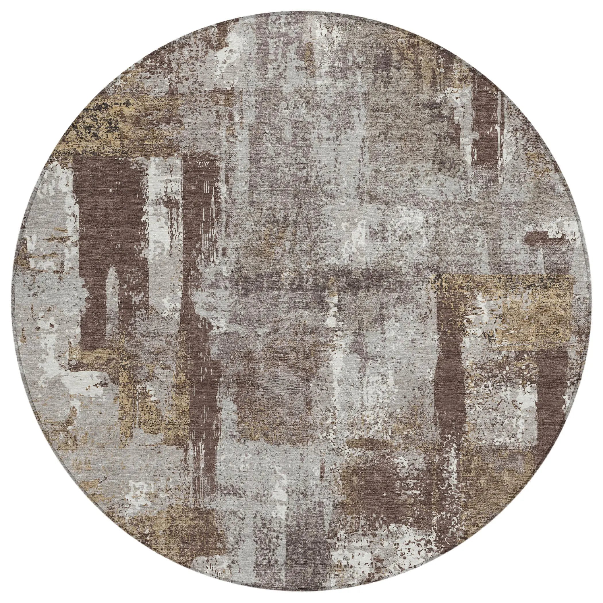 8' Chocolate And Ivory Round Abstract Washable Indoor Outdoor Area Rug Homeroots Outdoor