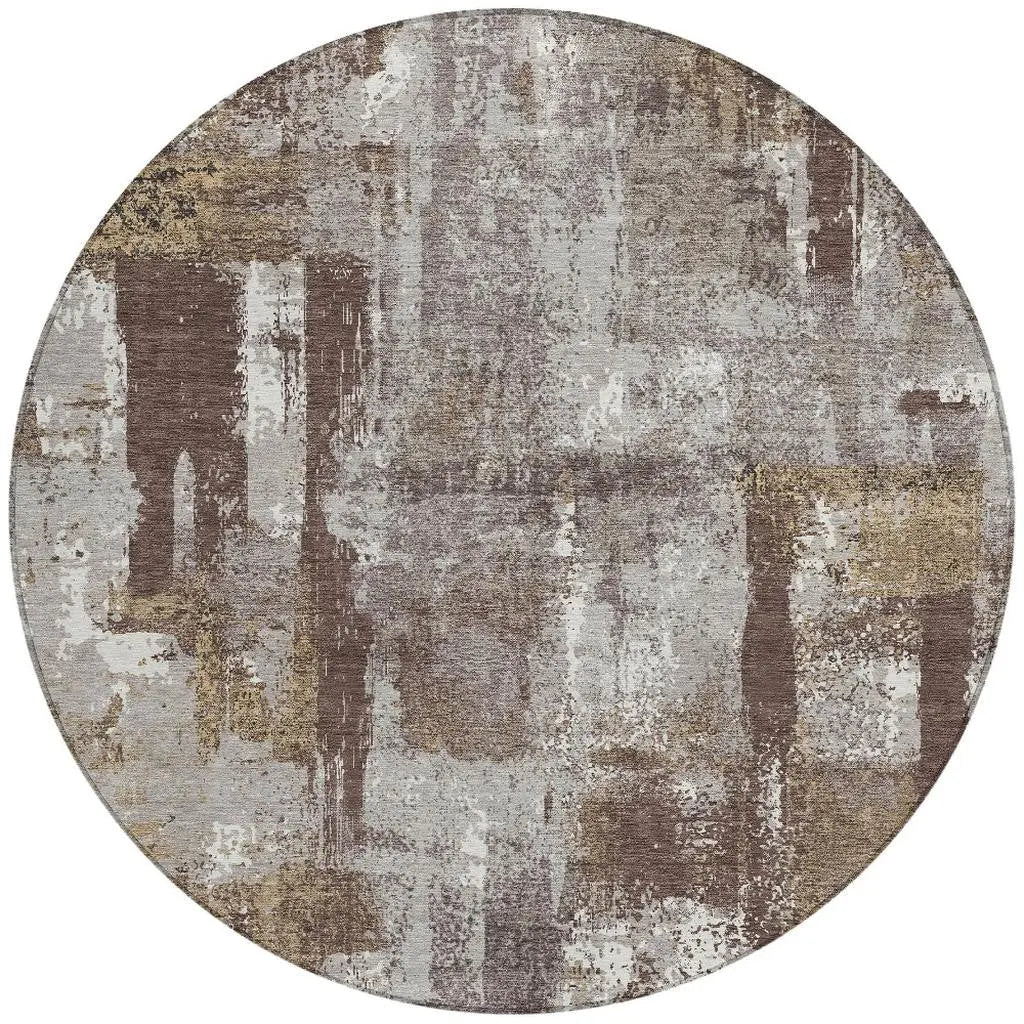 8' Chocolate And Ivory Round Abstract Washable Indoor Outdoor Area Rug Homeroots Outdoor