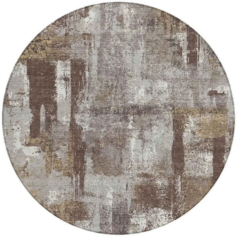 8' Chocolate And Ivory Round Abstract Washable Indoor Outdoor Area Rug Homeroots Outdoor