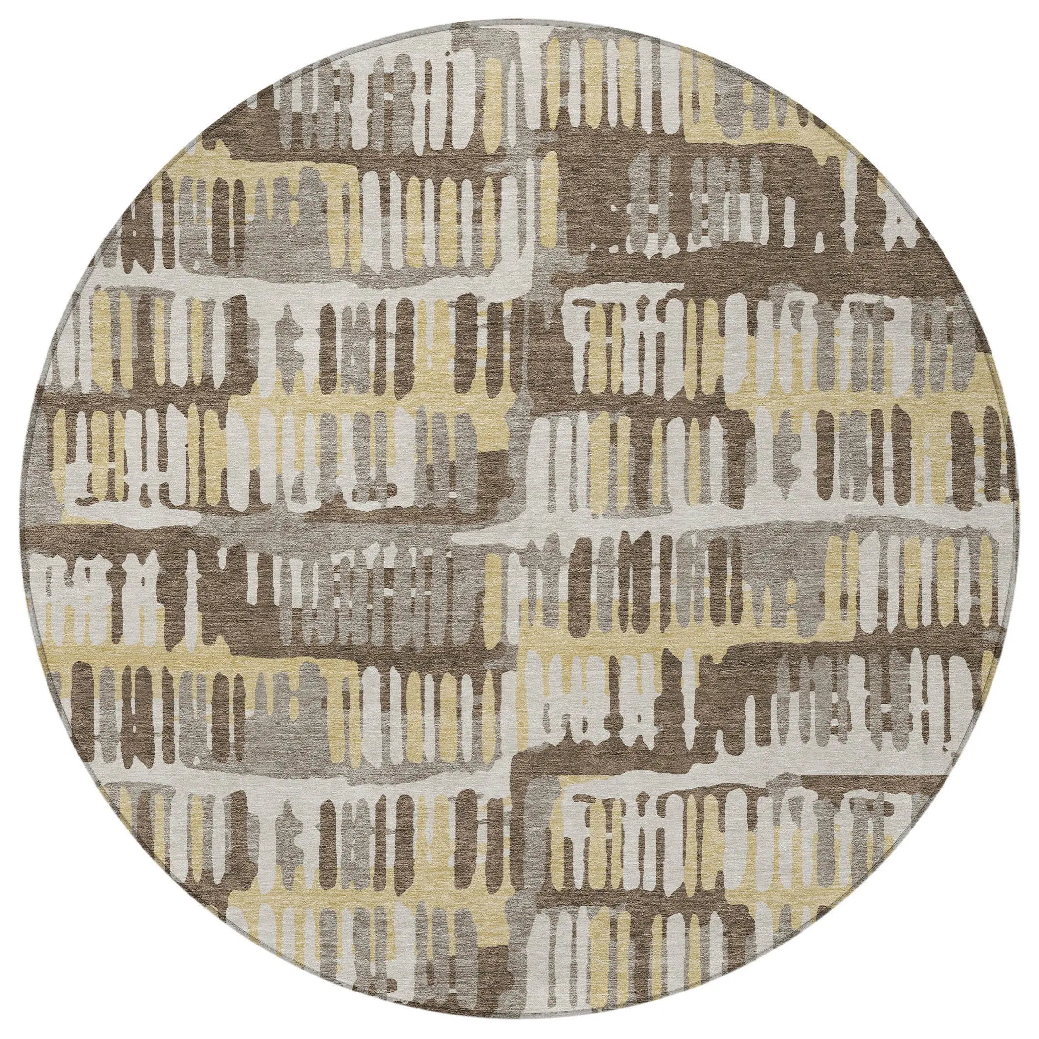 8' Chocolate And Ivory Round Abstract Washable Indoor Outdoor Area Rug Homeroots Outdoor