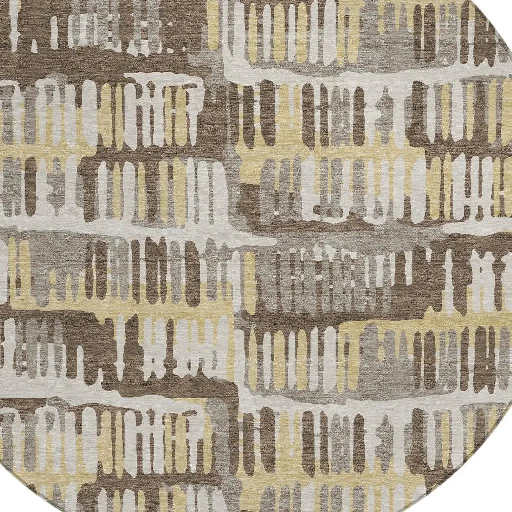 8' Chocolate And Ivory Round Abstract Washable Indoor Outdoor Area Rug Homeroots Outdoor