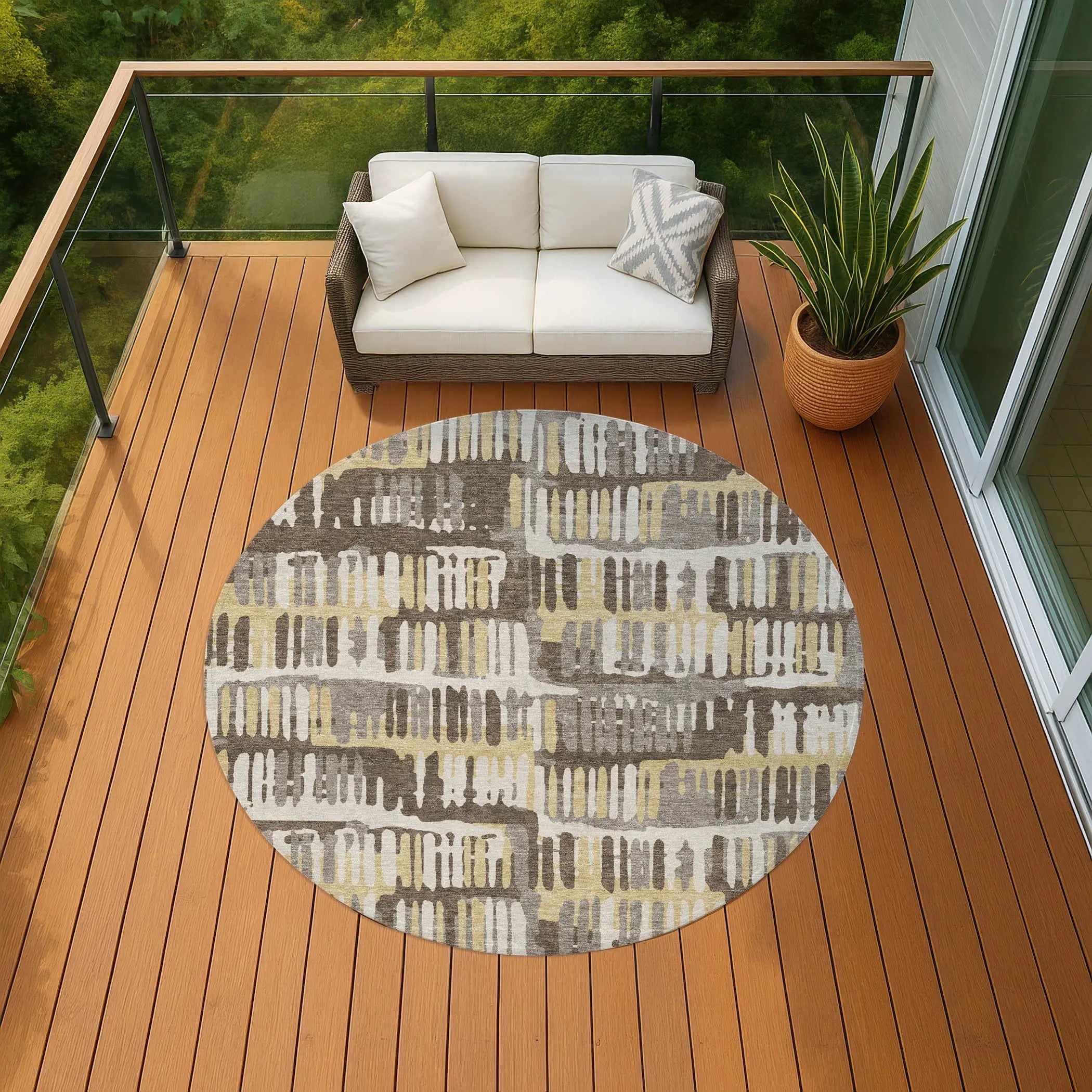 8' Chocolate And Ivory Round Abstract Washable Indoor Outdoor Area Rug Homeroots Outdoor