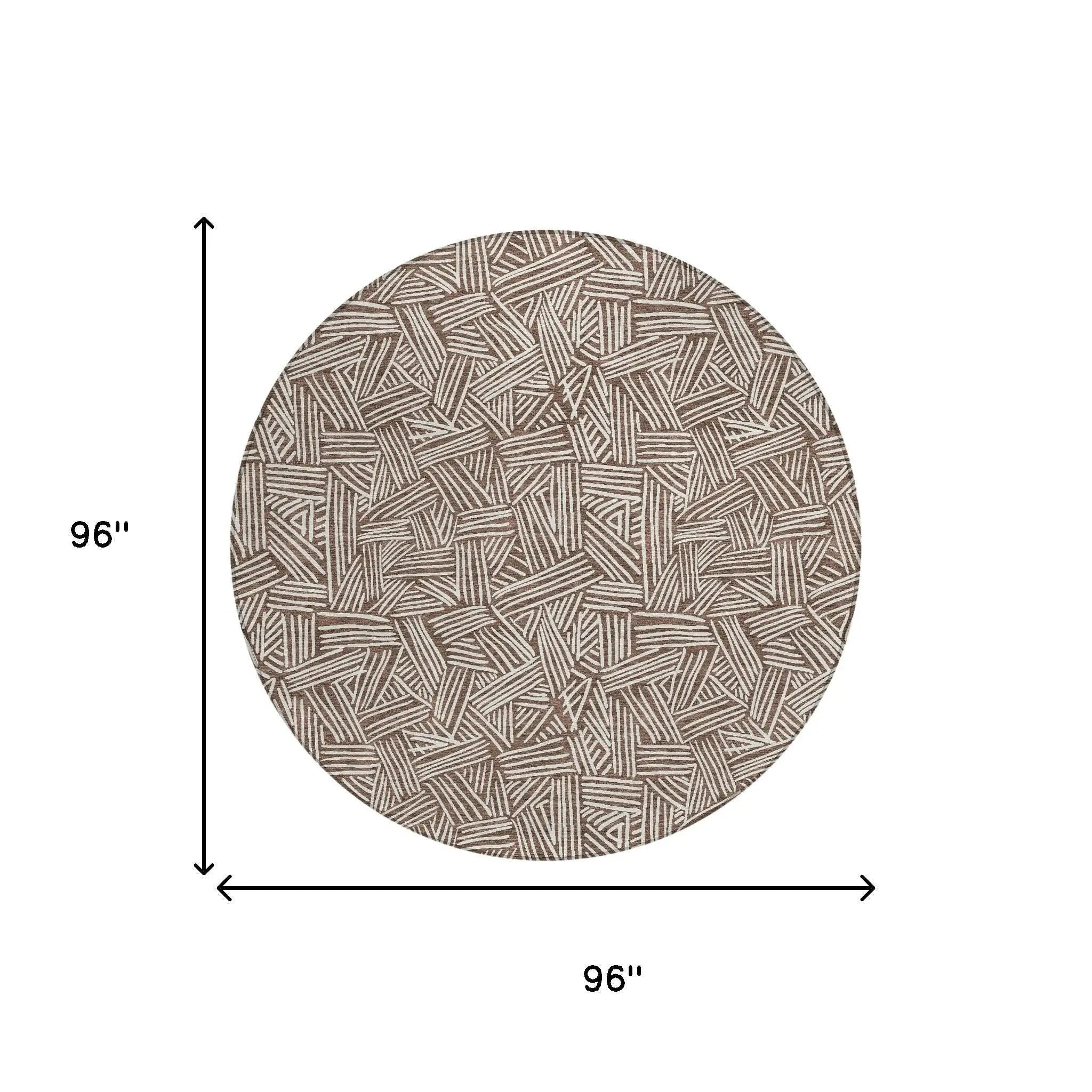 8' Chocolate And Ivory Round Geometric Washable Indoor Outdoor Area Rug Homeroots Outdoor