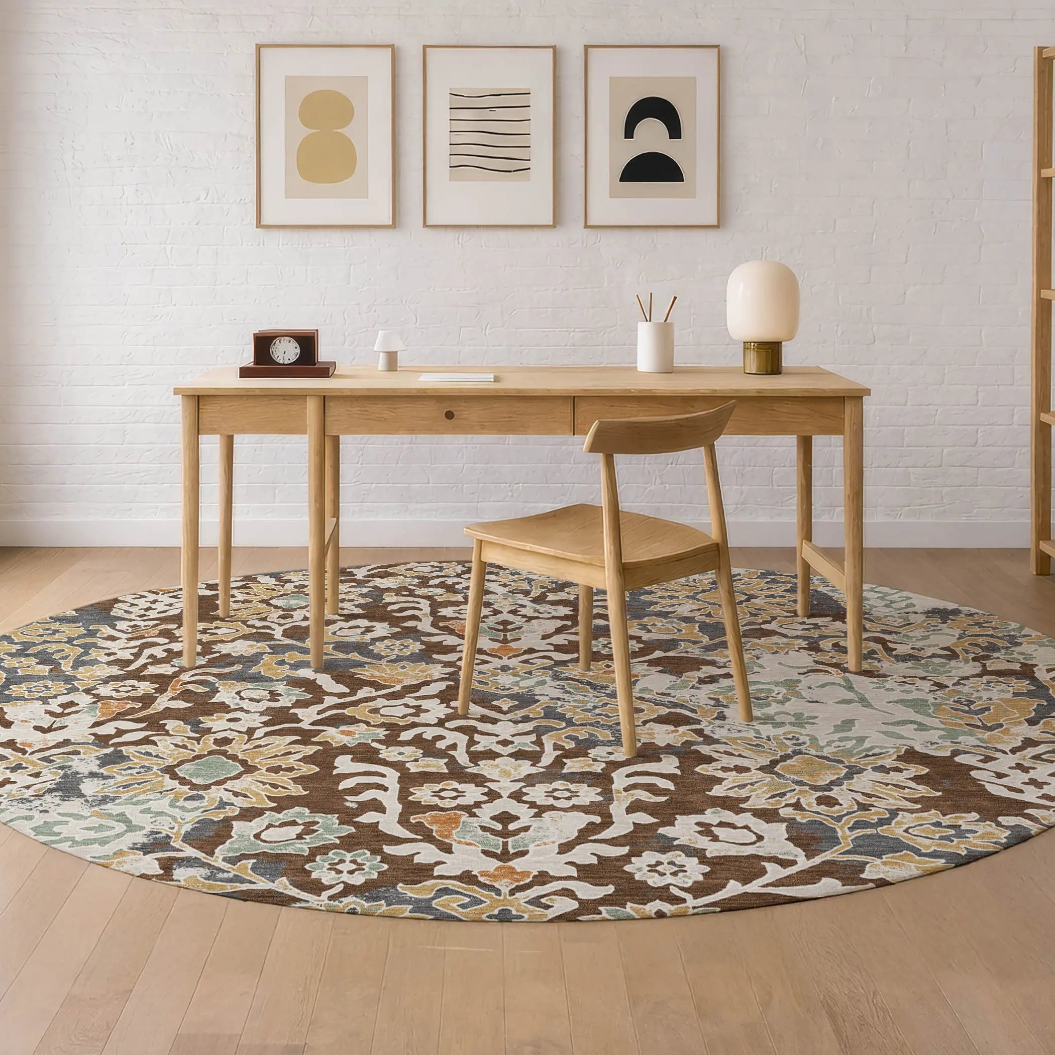 8' Chocolate And Ivory Round Geometric Washable Indoor Outdoor Area Rug Homeroots Outdoor