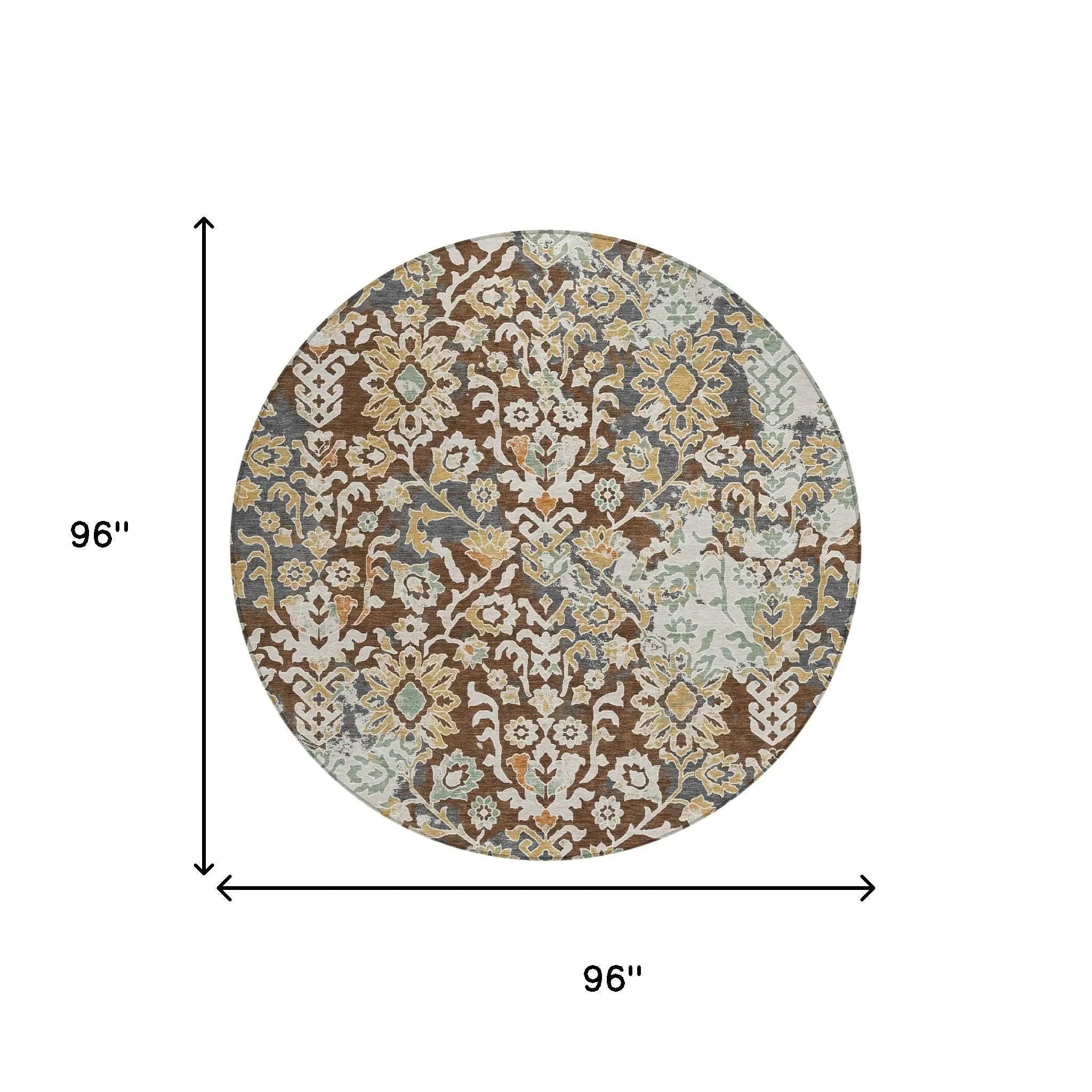 8' Chocolate And Ivory Round Geometric Washable Indoor Outdoor Area Rug Homeroots Outdoor