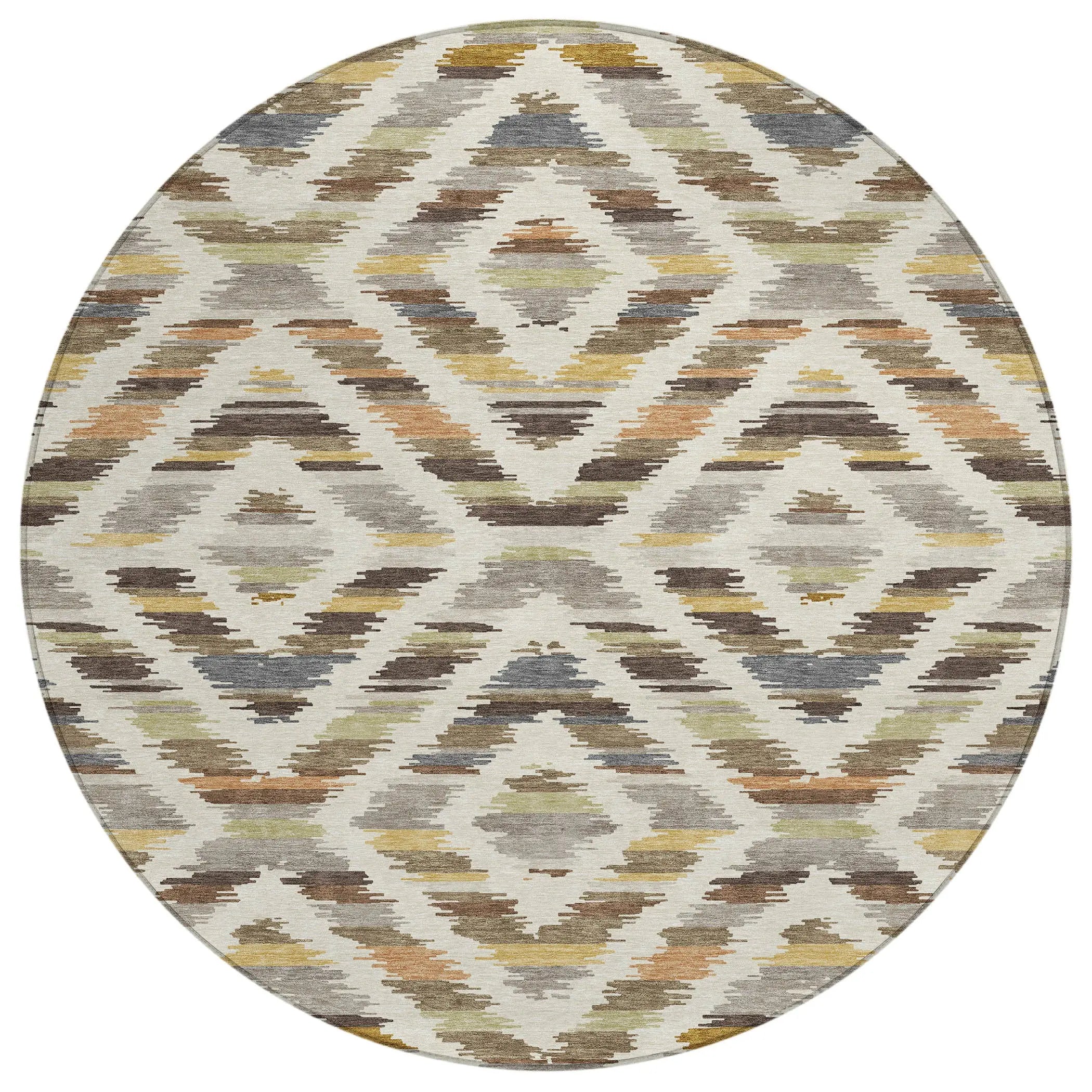 8' Chocolate And Ivory Round Tribal Washable Indoor Outdoor Area Rug Homeroots Outdoor