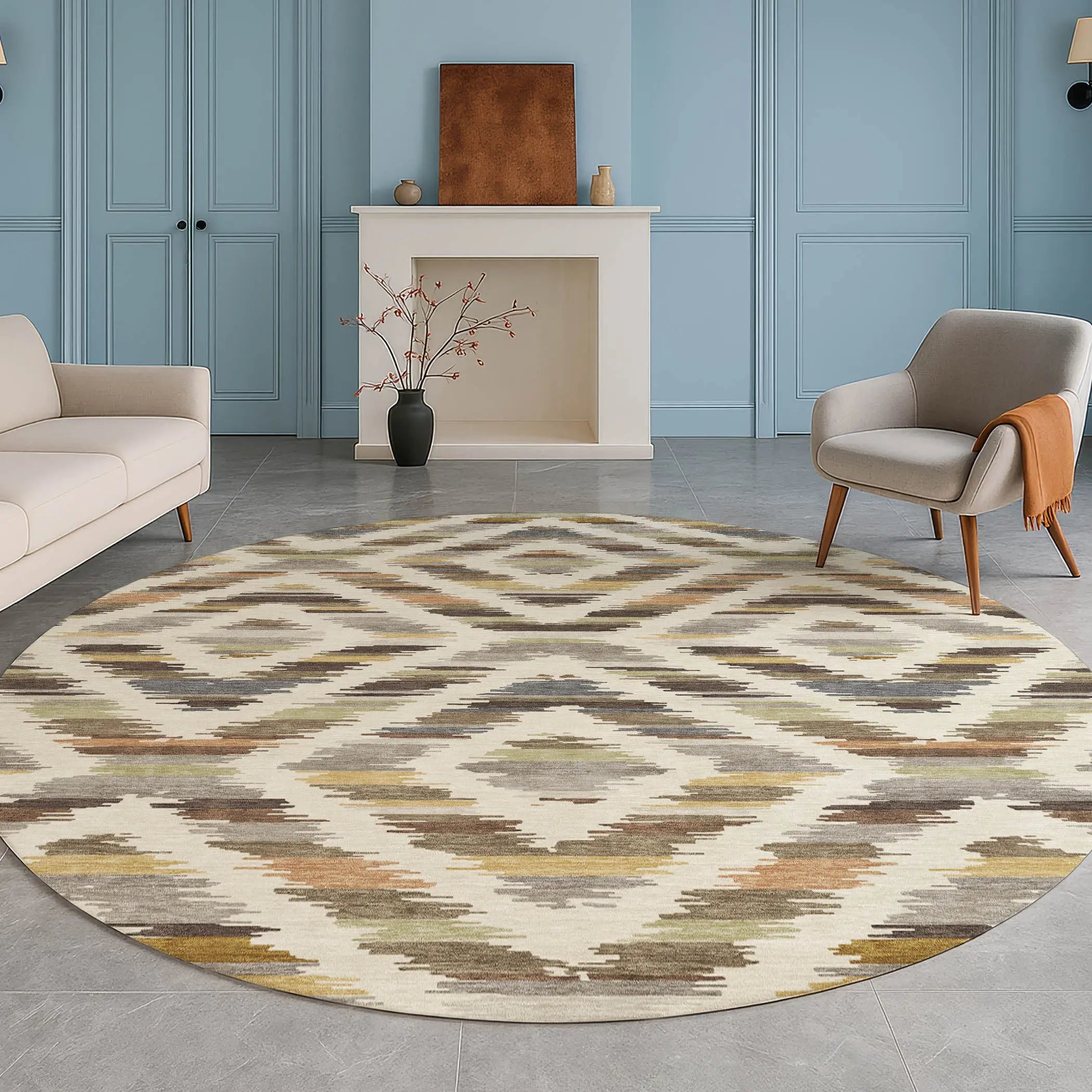 8' Chocolate And Ivory Round Tribal Washable Indoor Outdoor Area Rug Homeroots Outdoor