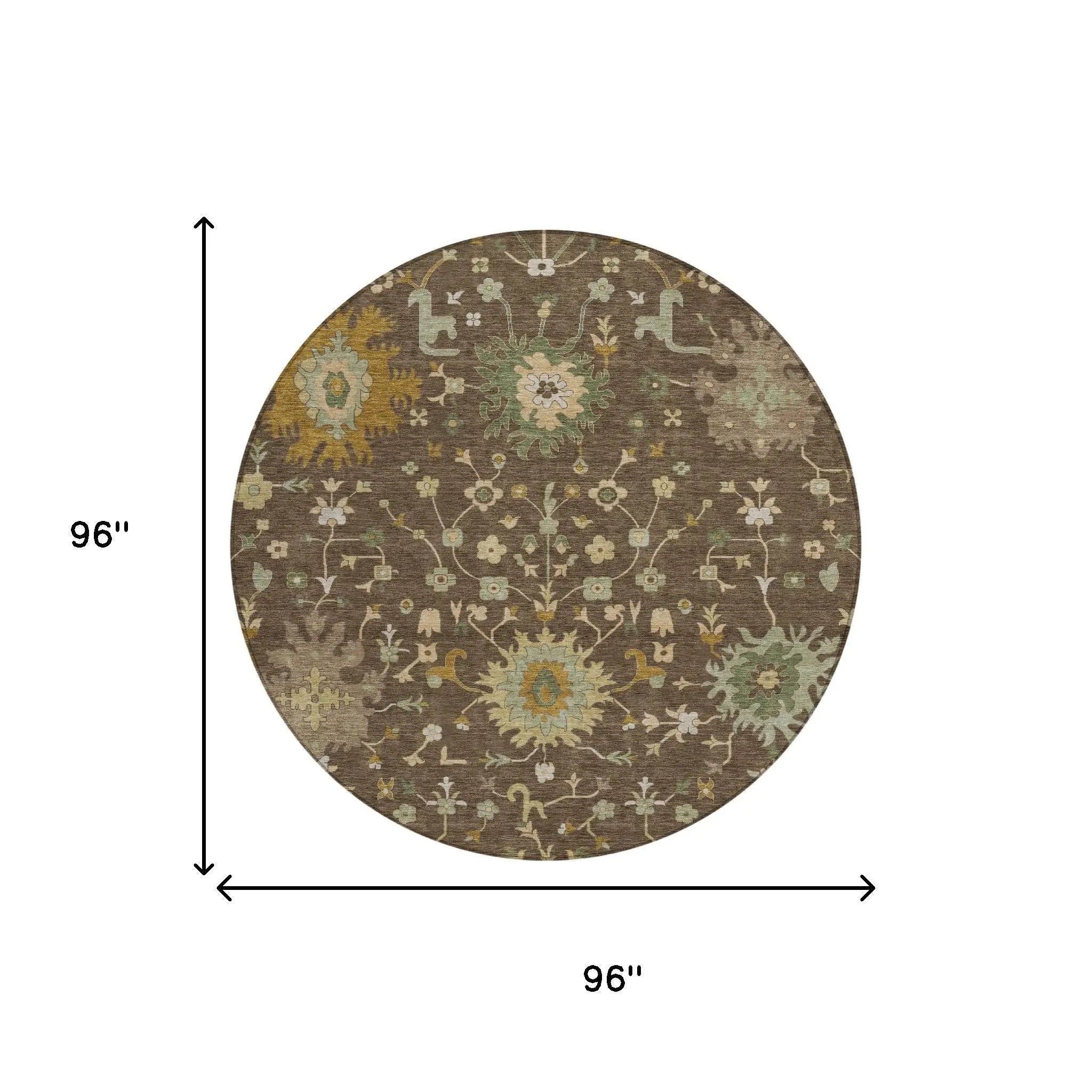 8' Chocolate And Olive Green Round Faux Bois Washable Indoor Outdoor Area Rug Homeroots Outdoor