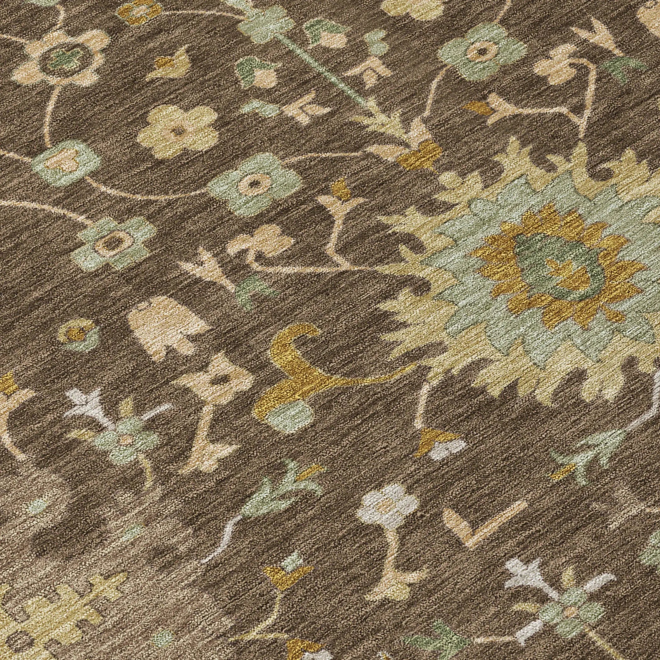 8' Chocolate And Olive Green Round Faux Bois Washable Indoor Outdoor Area Rug Homeroots Outdoor