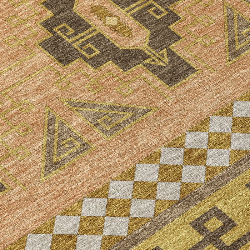 8' Chocolate And Olive Green Round Tribal Washable Indoor Outdoor Area Rug Homeroots Outdoor