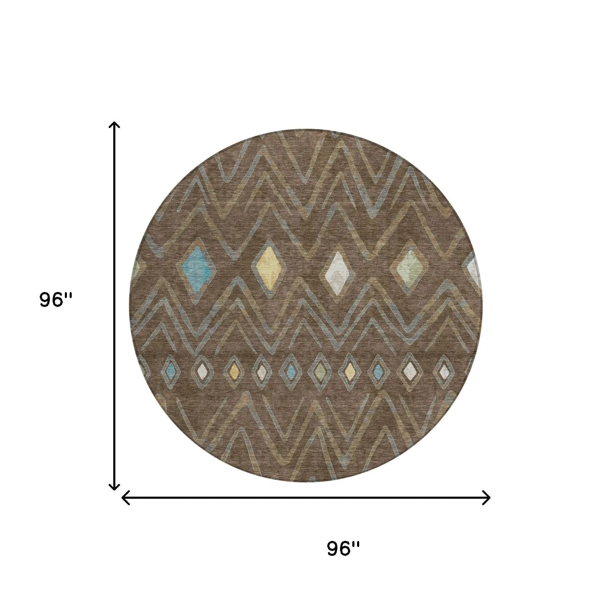 8' Chocolate And Orange Round Geometric Washable Indoor Outdoor Area Rug Homeroots Outdoor