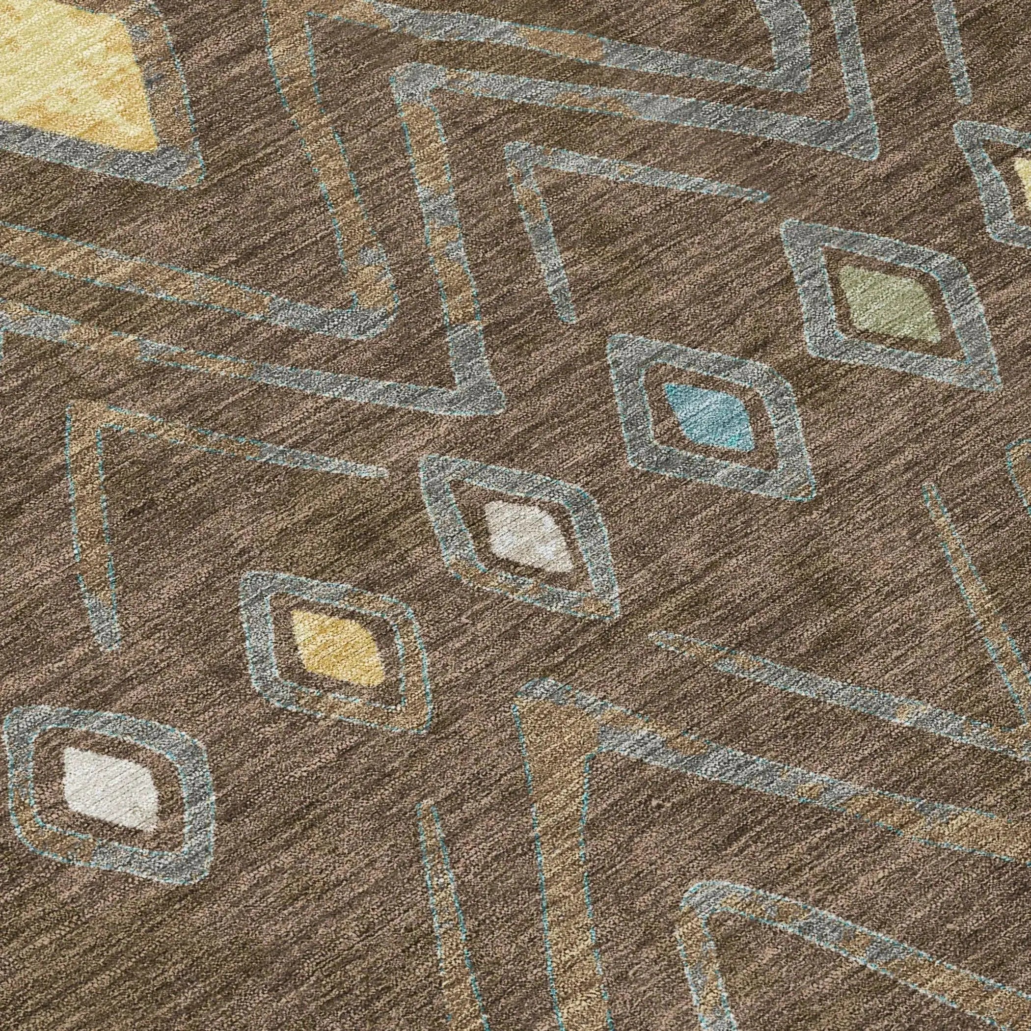 8' Chocolate And Orange Round Geometric Washable Indoor Outdoor Area Rug Homeroots Outdoor