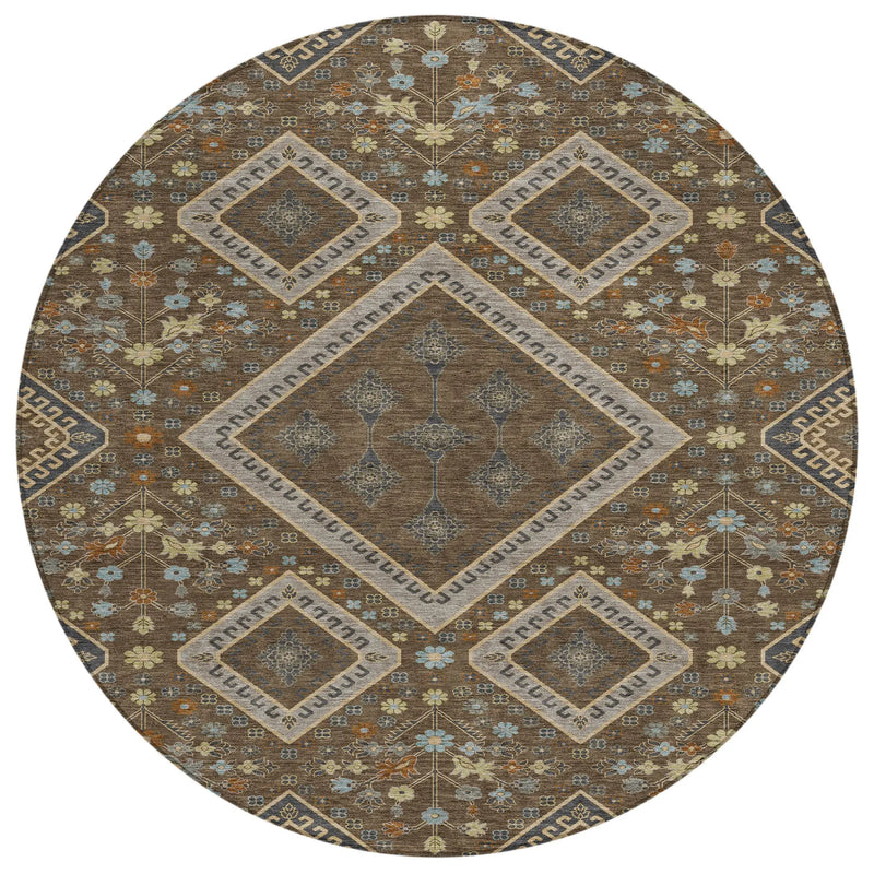 8' Chocolate And Orange Round Medallion Washable Indoor Outdoor Area Rug Homeroots Outdoor
