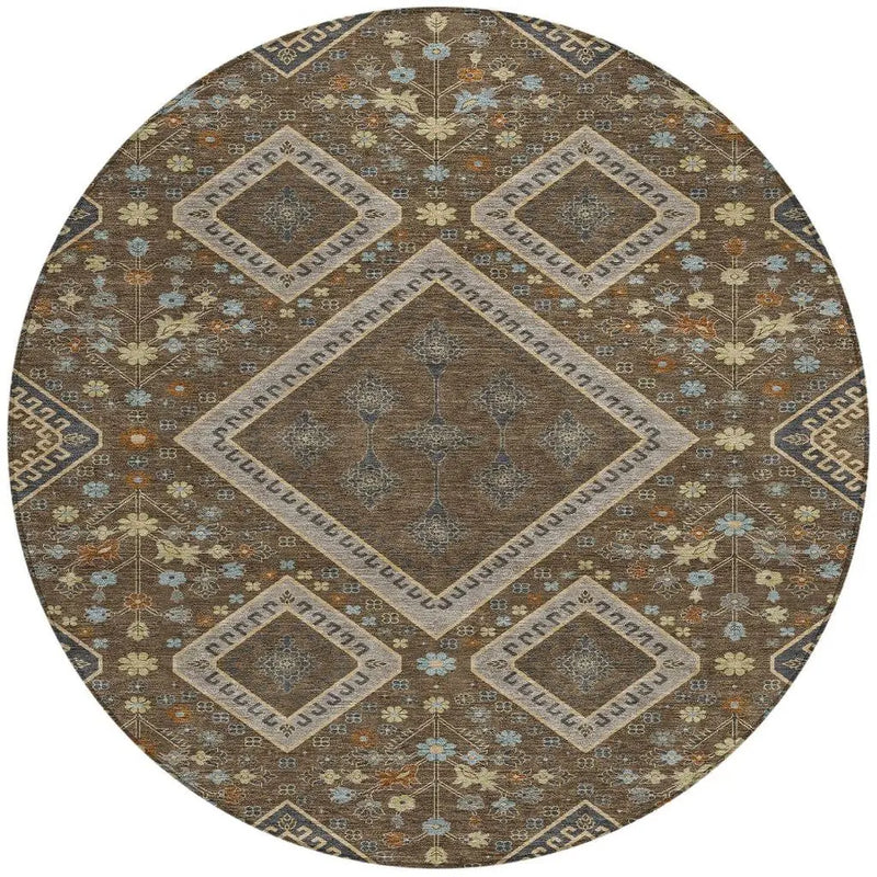 8' Chocolate And Orange Round Medallion Washable Indoor Outdoor Area Rug Homeroots Outdoor