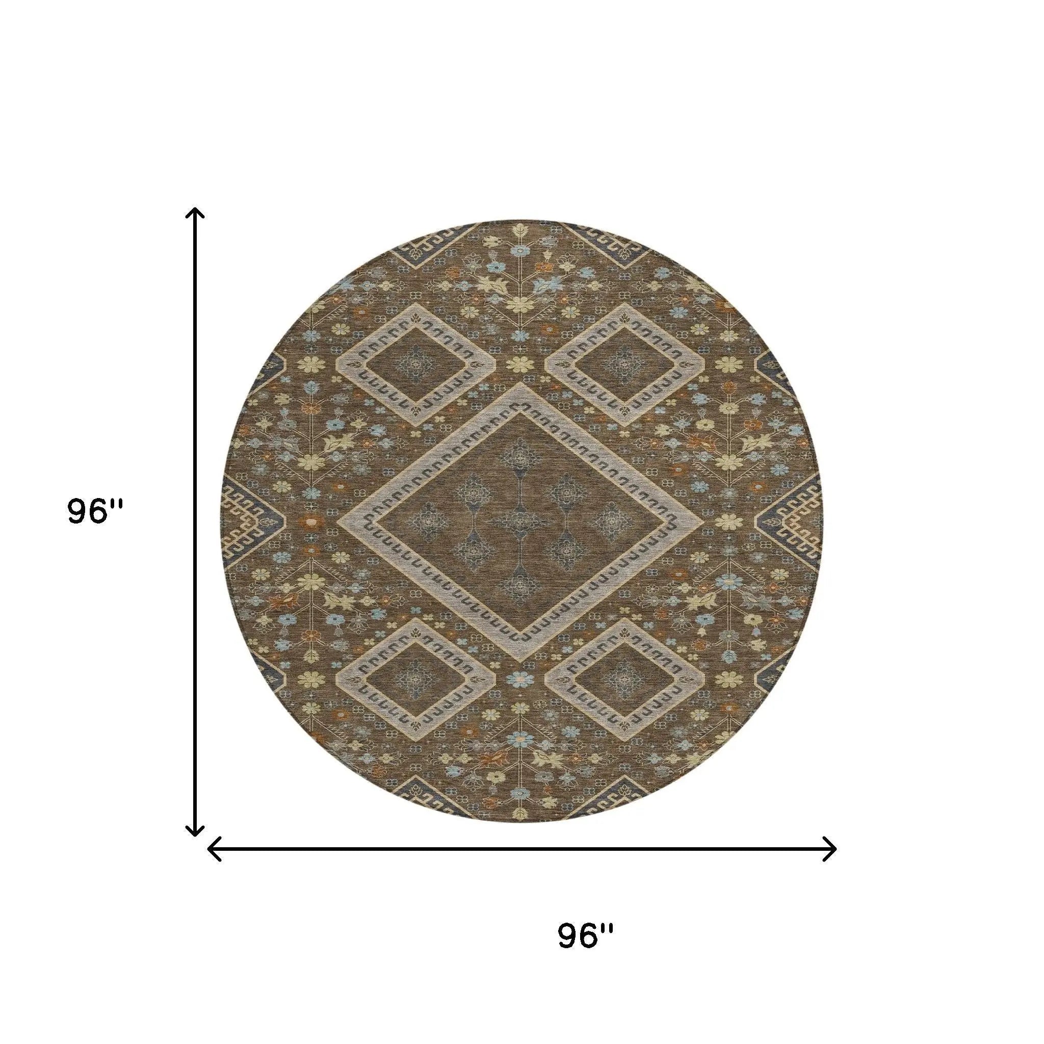 8' Chocolate And Orange Round Medallion Washable Indoor Outdoor Area Rug Homeroots Outdoor