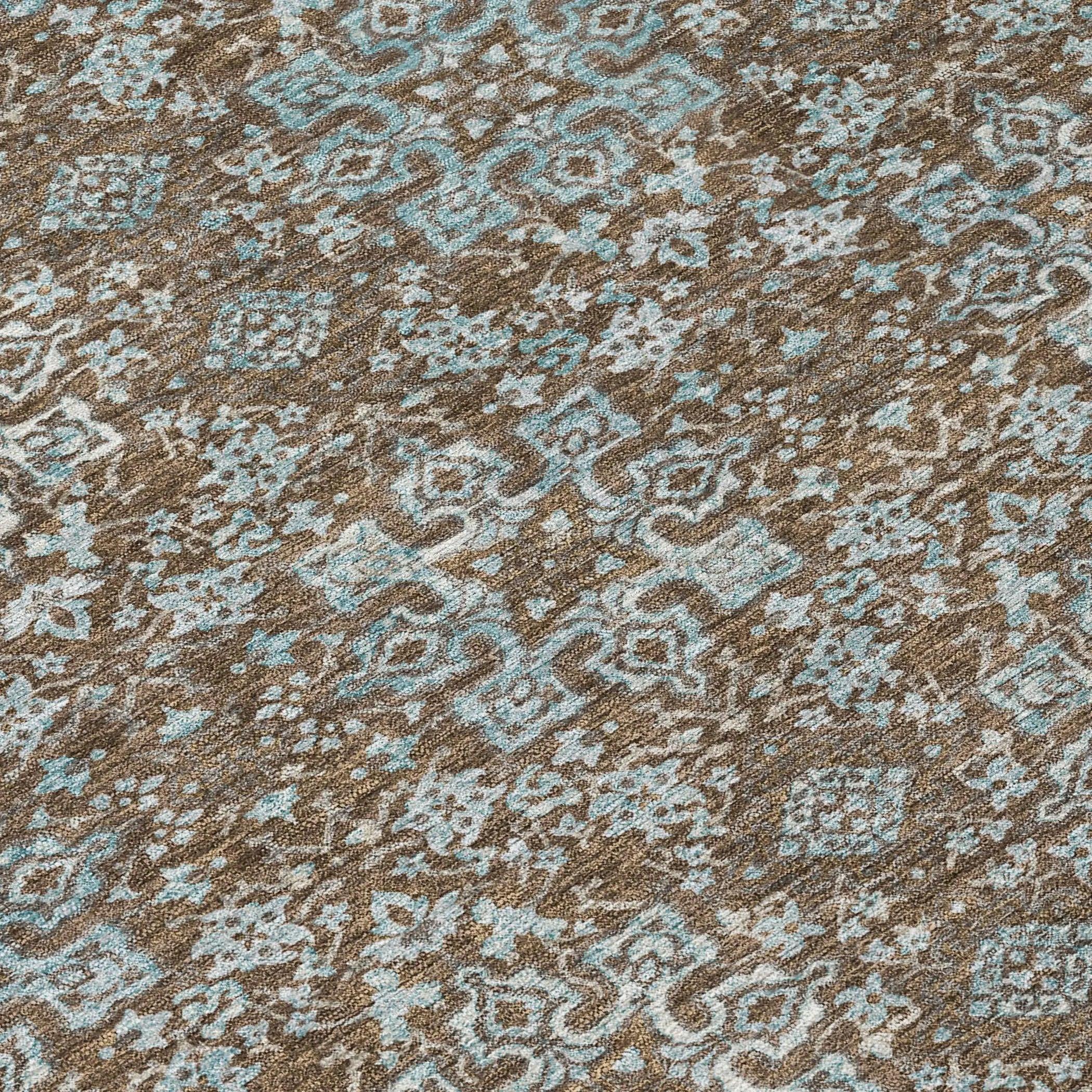 8' Chocolate And Pearl Round Oriental Washable Indoor Outdoor Area Rug Homeroots Outdoor