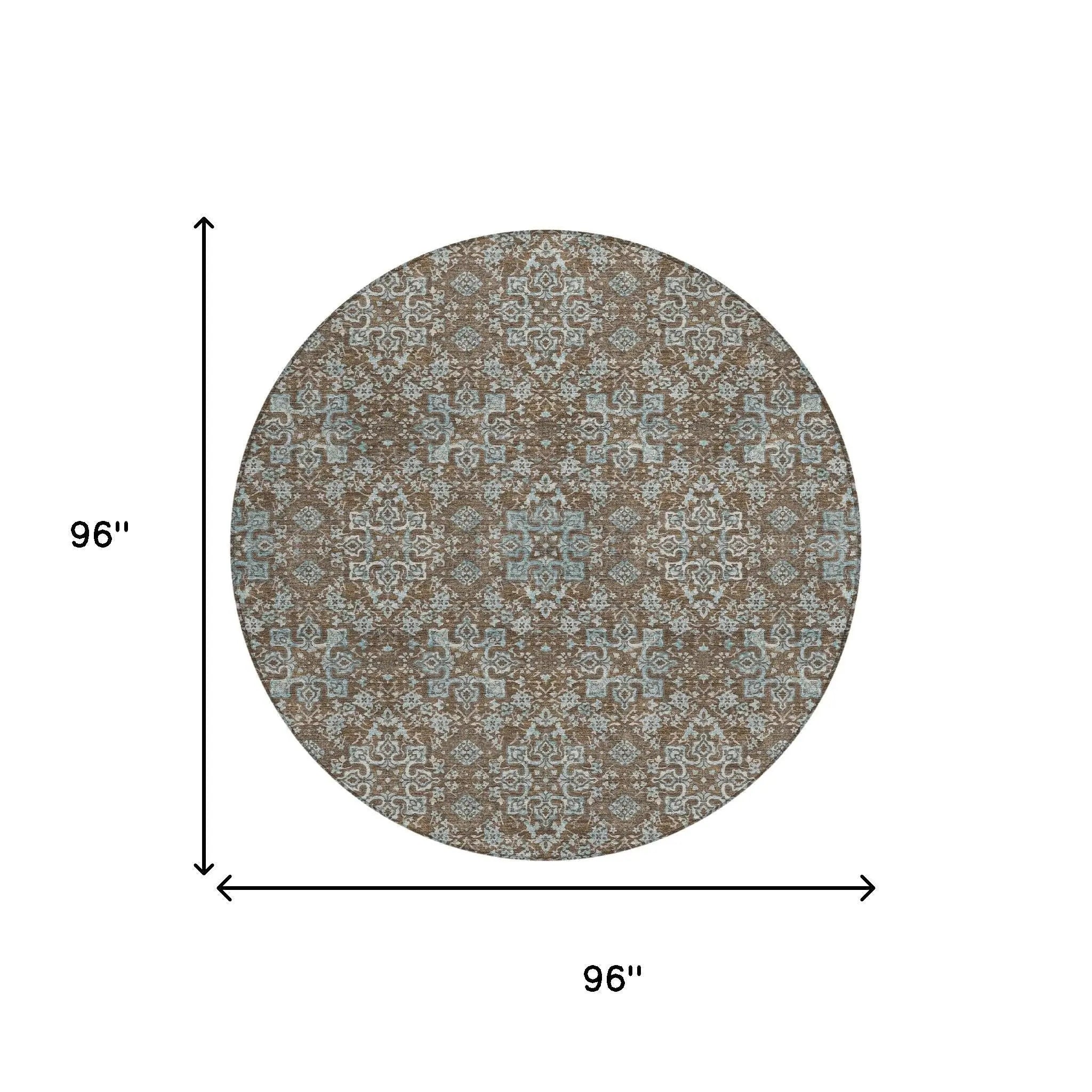 8' Chocolate And Pearl Round Oriental Washable Indoor Outdoor Area Rug Homeroots Outdoor