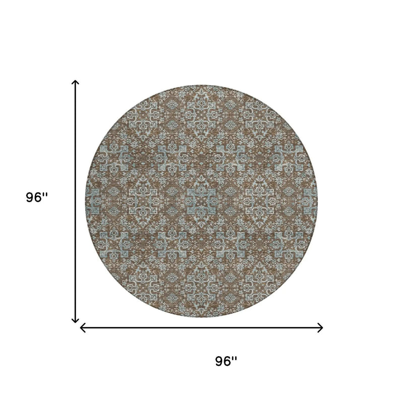 8' Chocolate And Pearl Round Oriental Washable Indoor Outdoor Area Rug Homeroots Outdoor