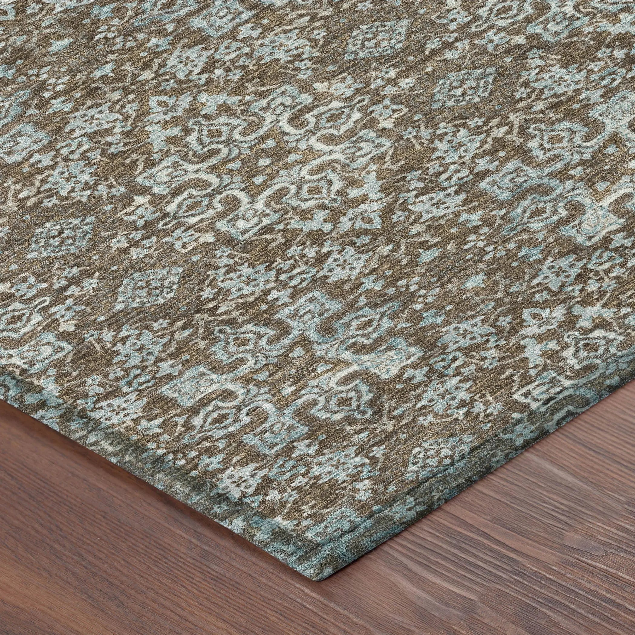 8' Chocolate And Pearl Round Oriental Washable Indoor Outdoor Area Rug Homeroots Outdoor