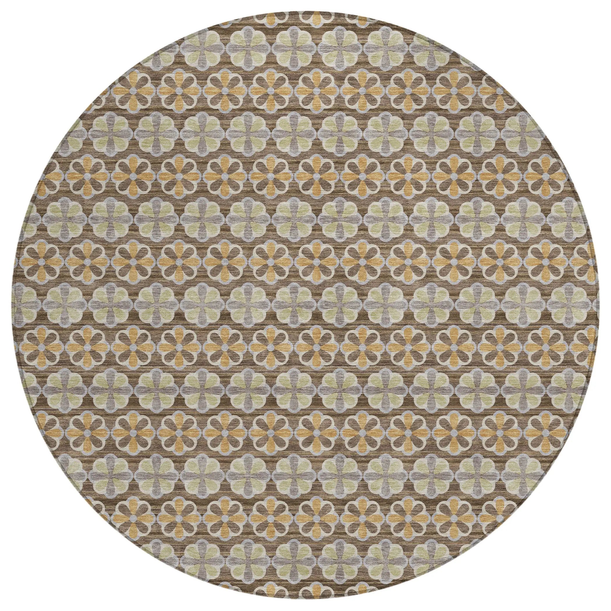 8' Chocolate And Purple Round Striped Washable Indoor Outdoor Area Rug Homeroots Outdoor