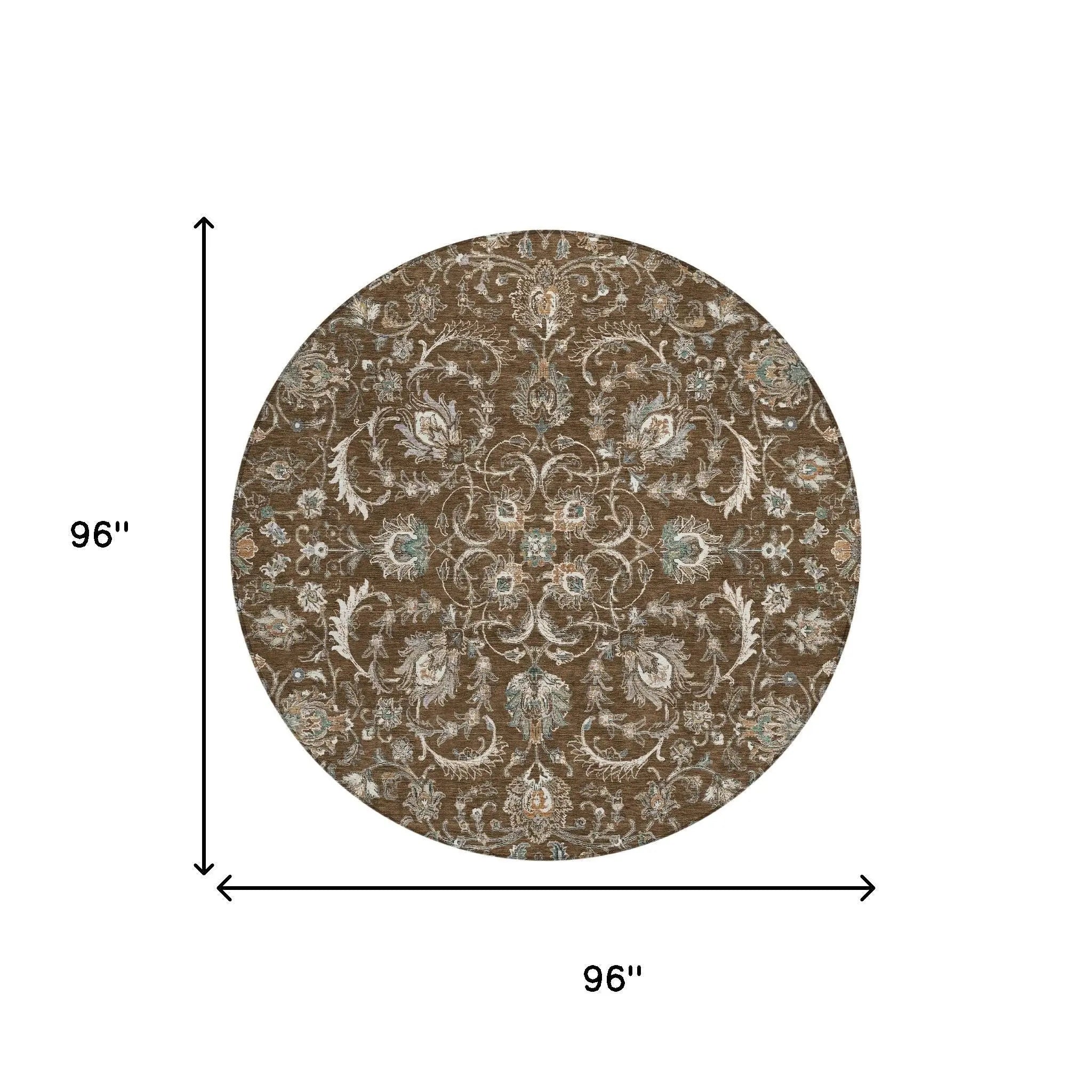 8' Chocolate And Taupe Round Botanical Leaves Washable Indoor Outdoor Area Rug Homeroots Outdoor