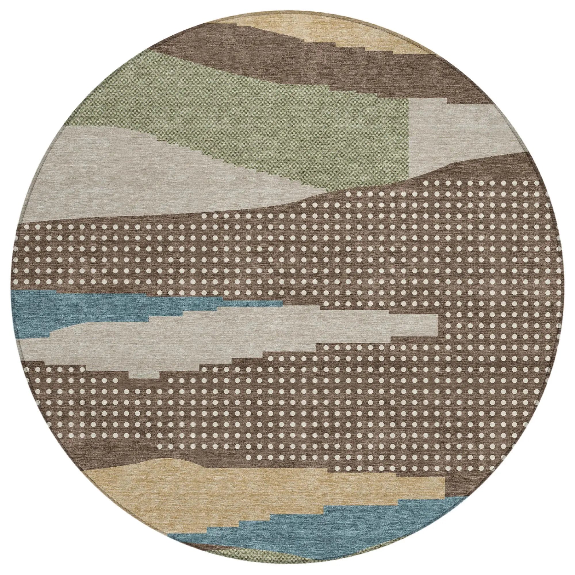 8' Coffee And Brown Round Abstract Washable Indoor Outdoor Area Rug Homeroots Outdoor