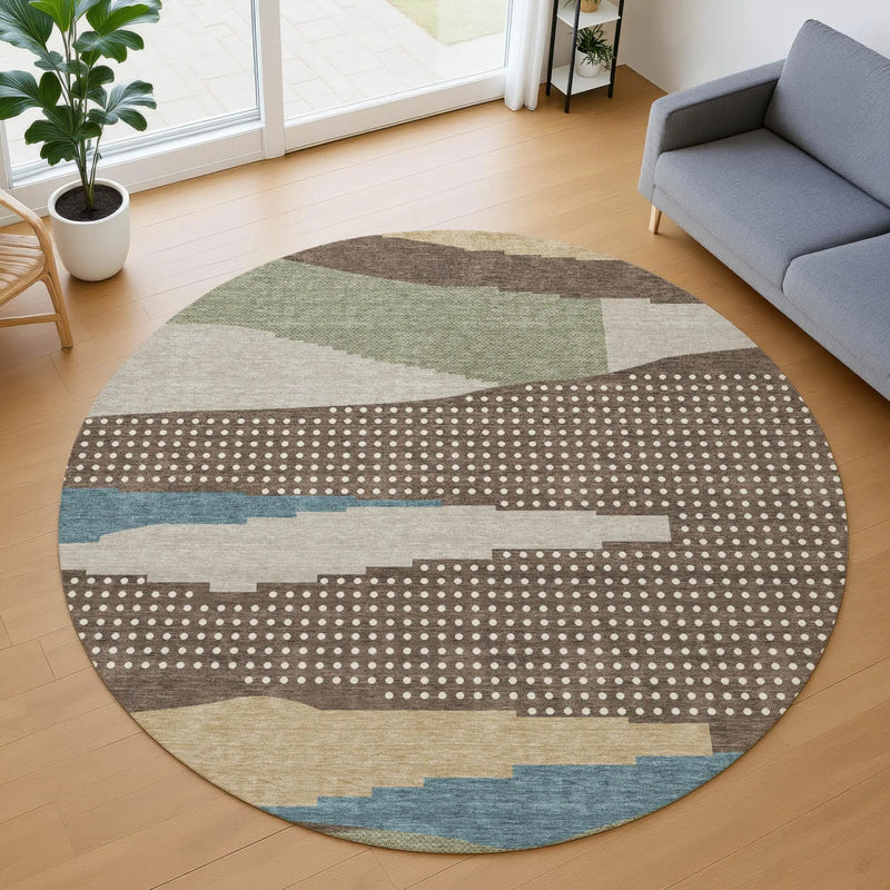 8' Coffee And Brown Round Abstract Washable Indoor Outdoor Area Rug Homeroots Outdoor
