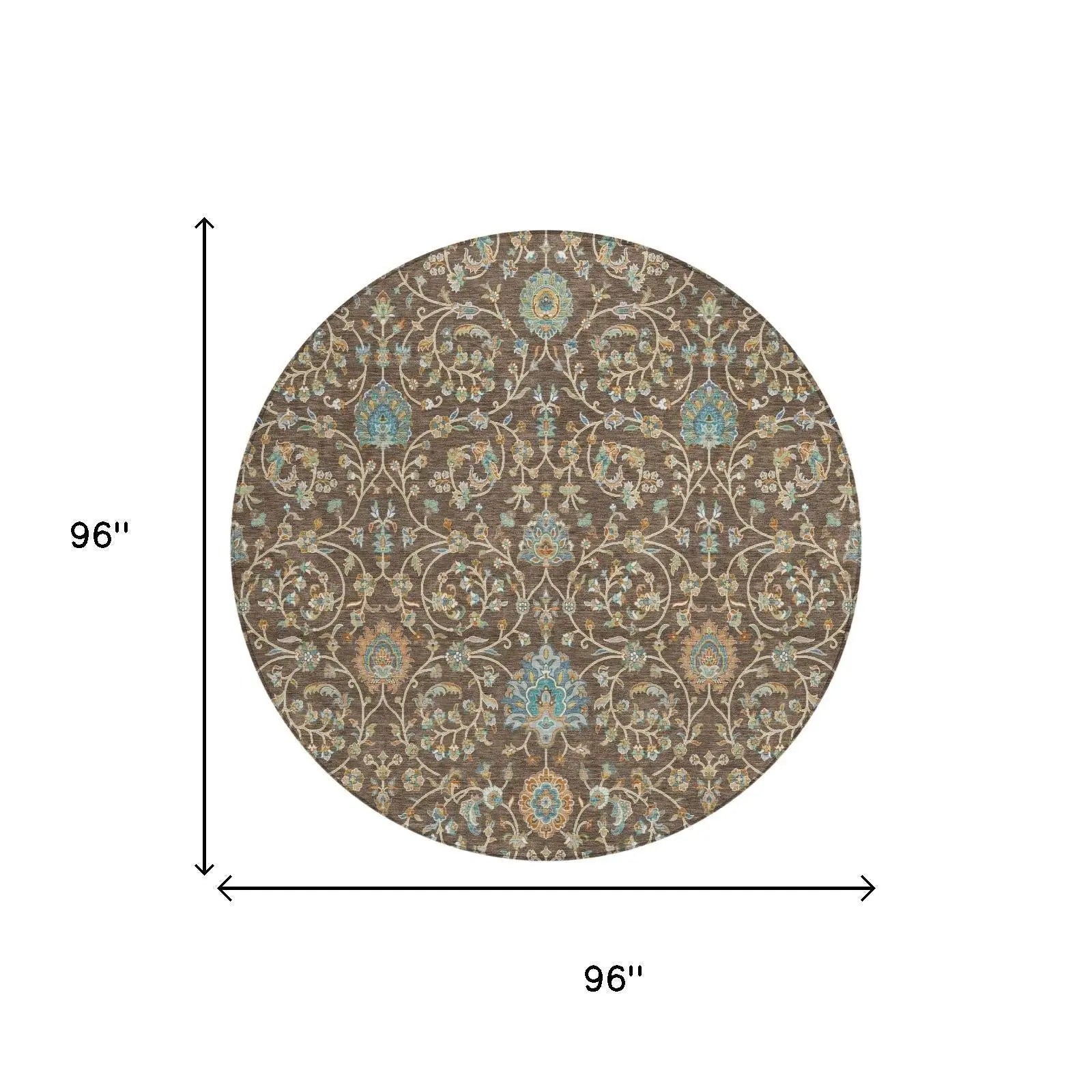 8' Coffee And Brown Round Floral Washable Indoor Outdoor Area Rug Homeroots Outdoor