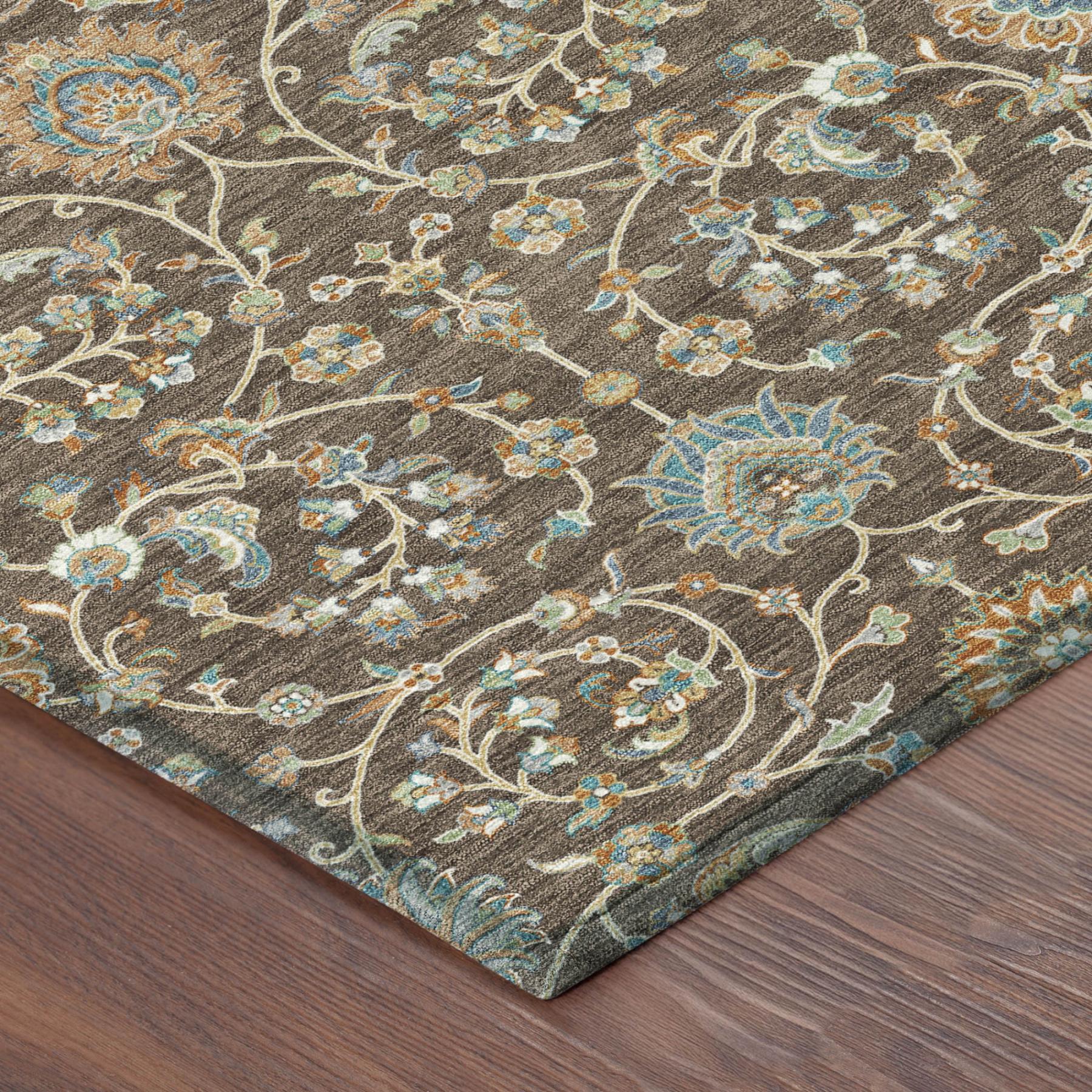 8' Coffee And Brown Round Floral Washable Indoor Outdoor Area Rug Homeroots Outdoor