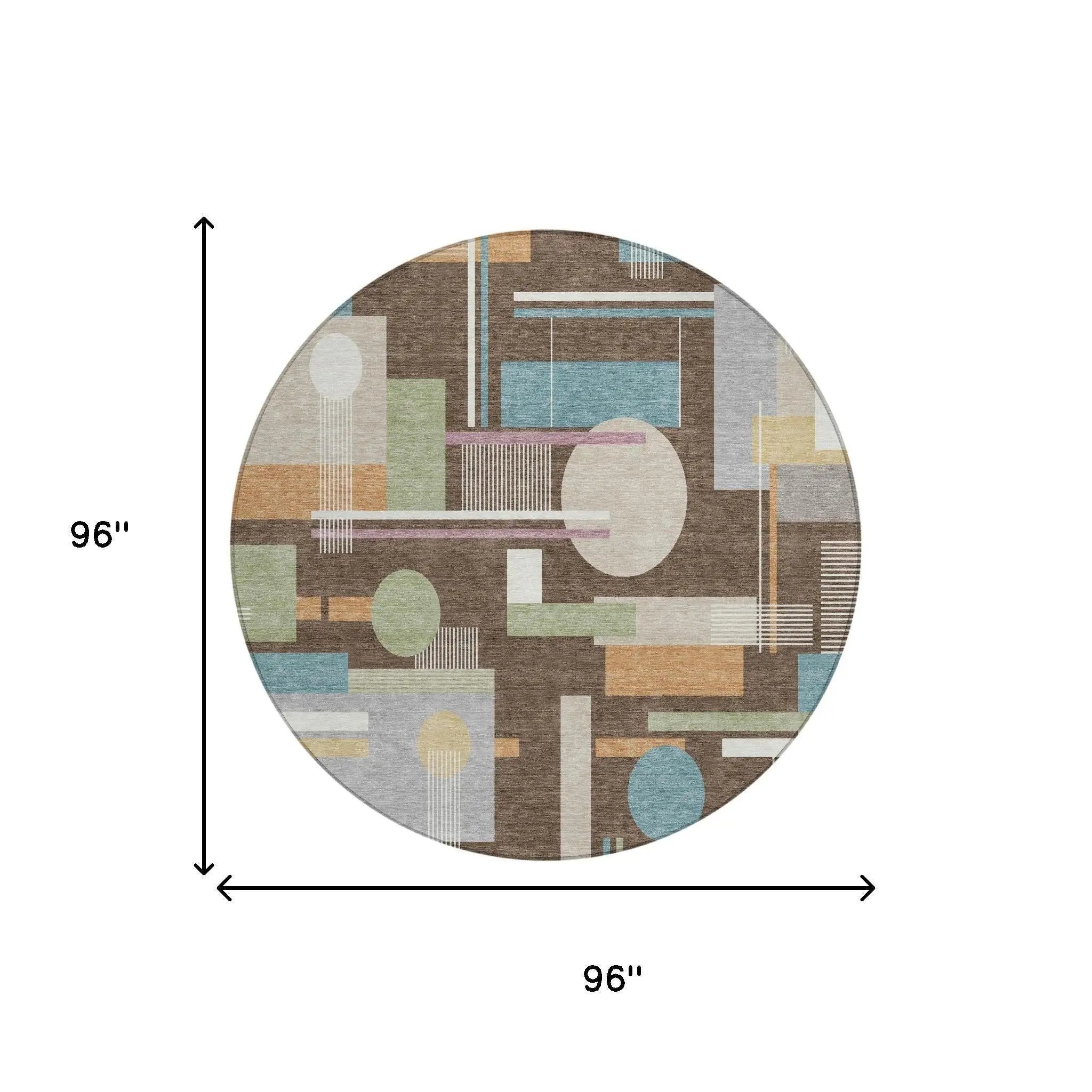 8' Coffee And Brown Round Geometric Washable Indoor Outdoor Area Rug Homeroots Outdoor