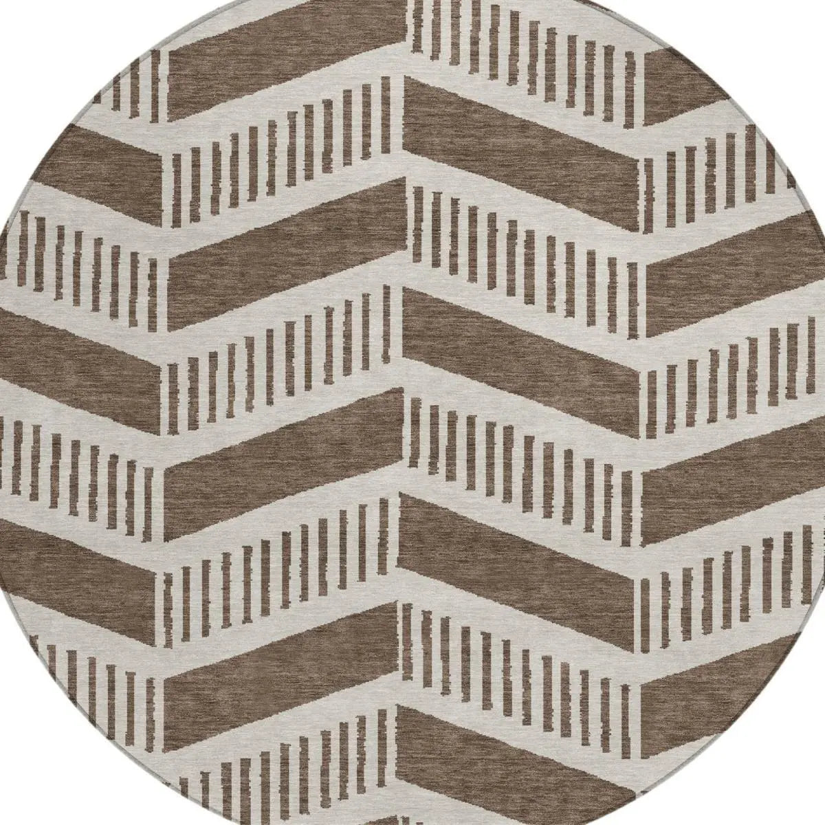 8' Coffee And Brown Round Geometric Washable Indoor Outdoor Area Rug Homeroots Outdoor