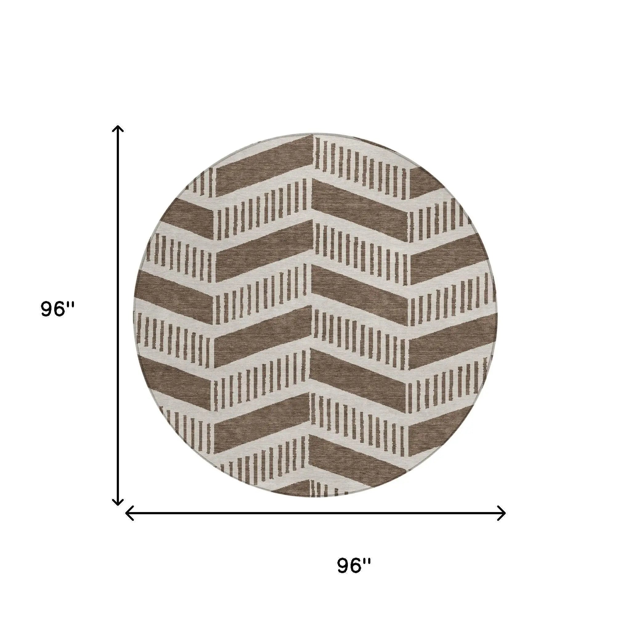 8' Coffee And Brown Round Geometric Washable Indoor Outdoor Area Rug Homeroots Outdoor