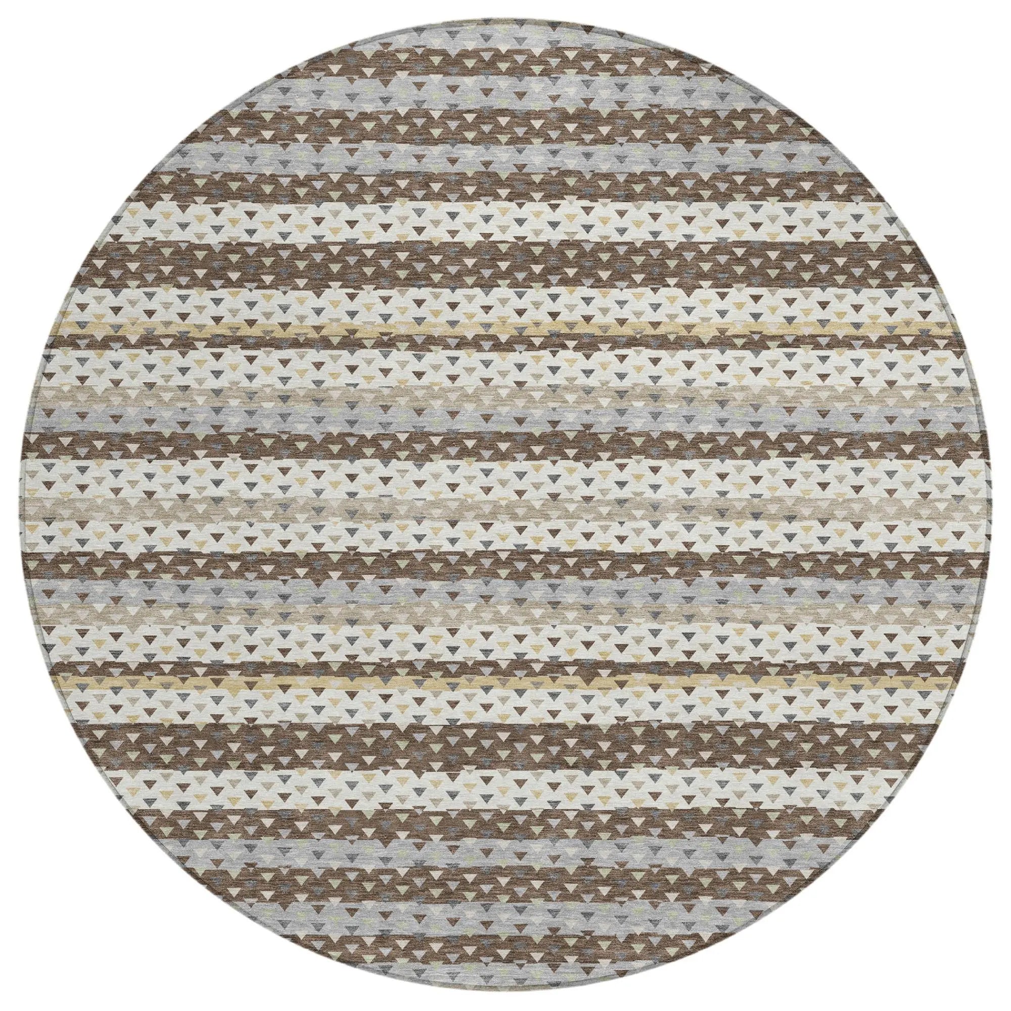 8' Coffee And Brown Round Striped Washable Indoor Outdoor Area Rug Homeroots Outdoor